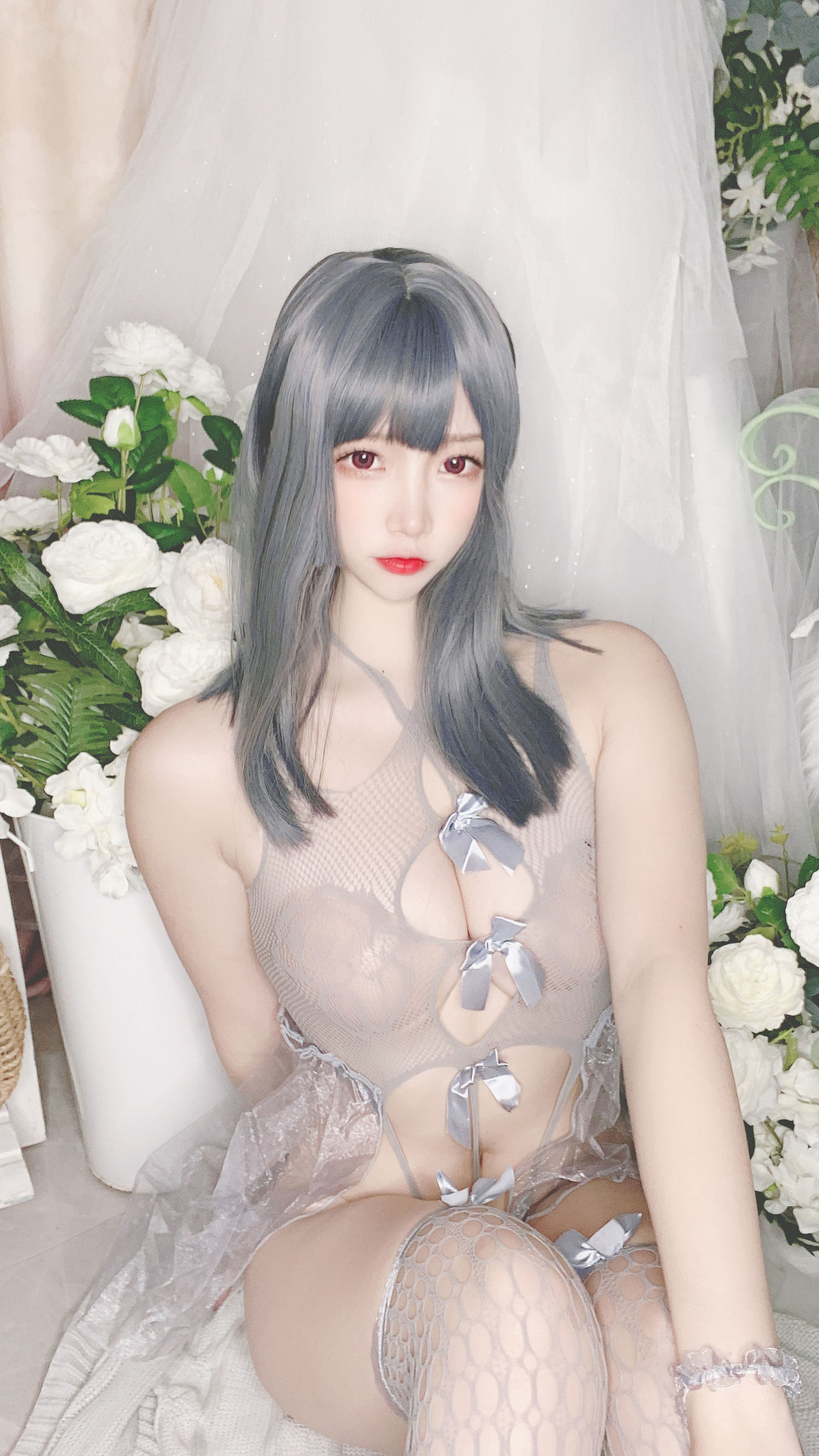 코스프레 사진] 인기 코서 이사 니사 - 파란색 메시 비키니
