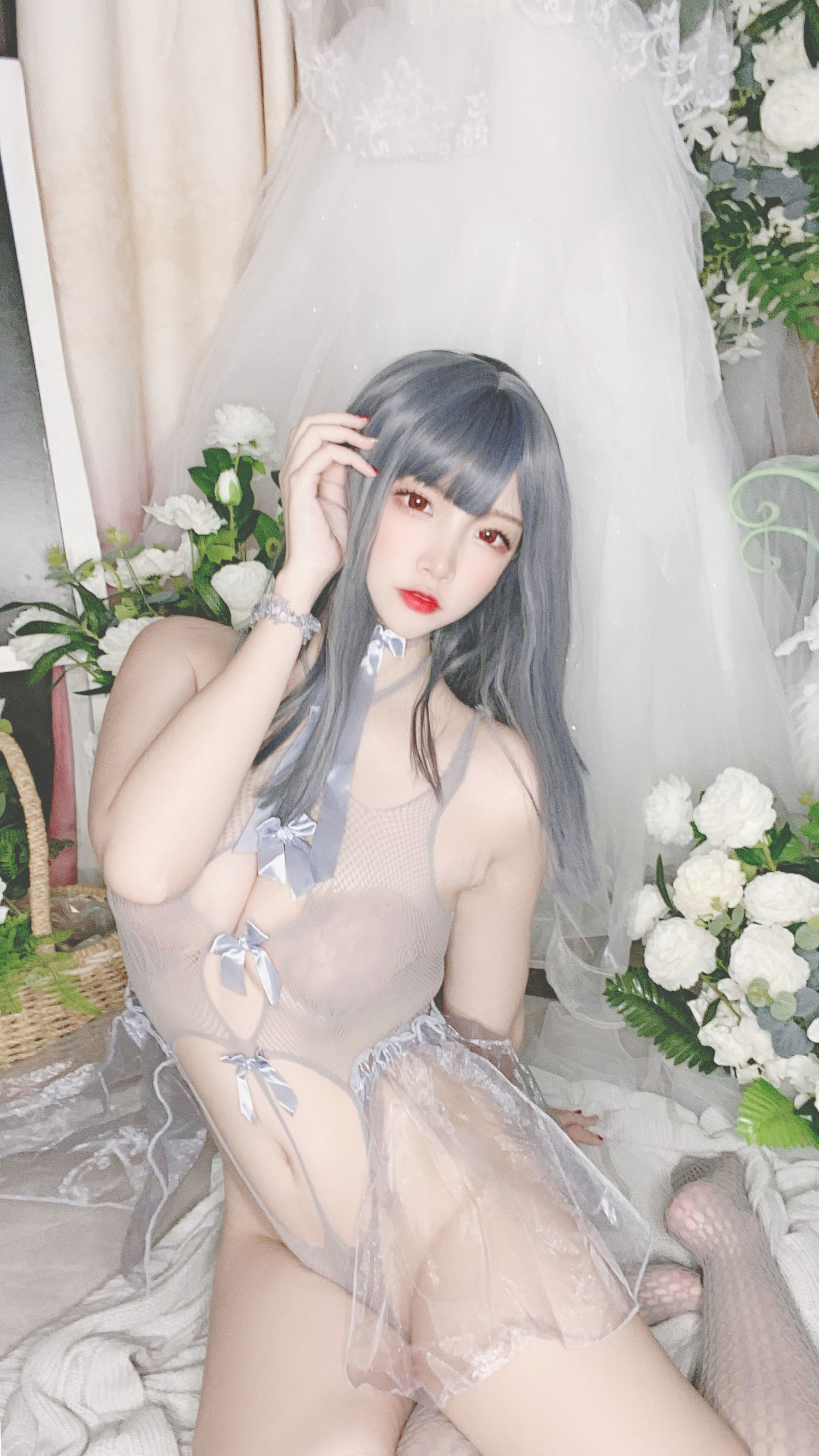 Cosplay Photos] Popular Coser Er Zuo Nisa - Blue Mesh Bikini