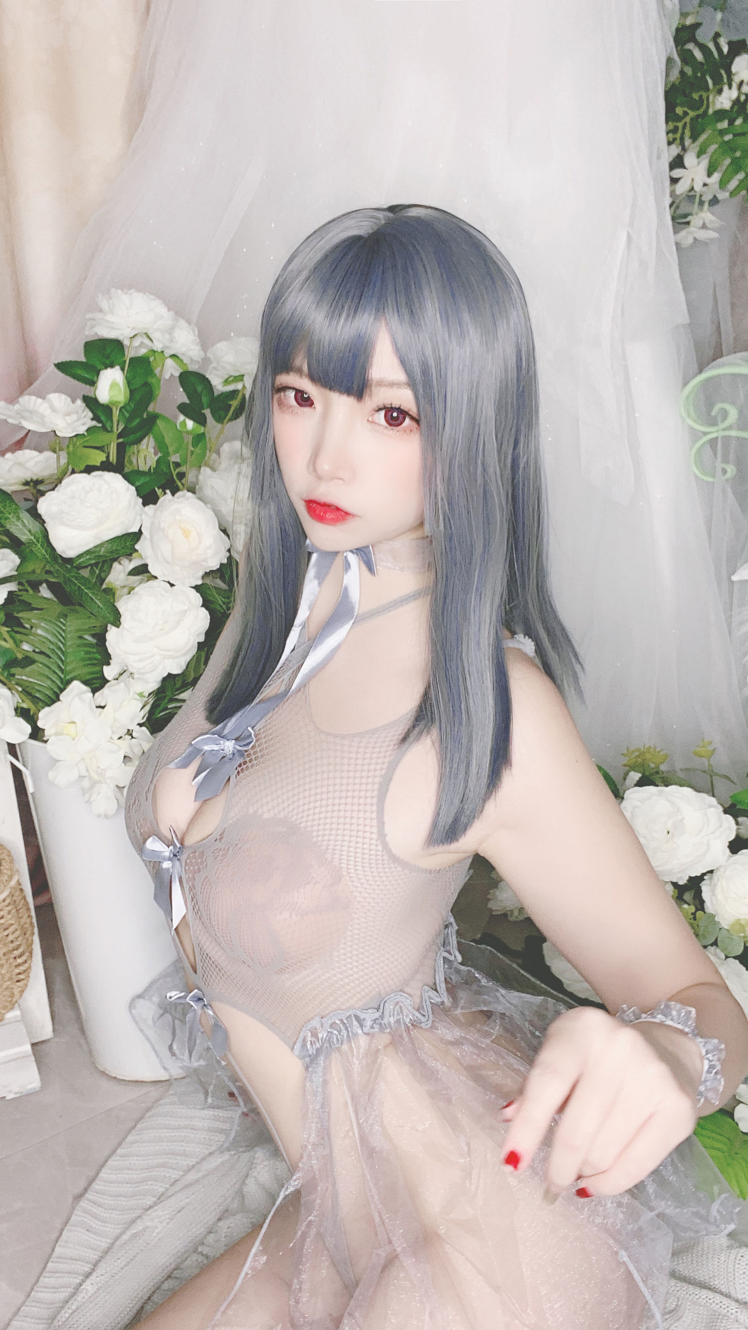 코스프레 사진] 인기 코서 이사 니사 - 파란색 메시 비키니