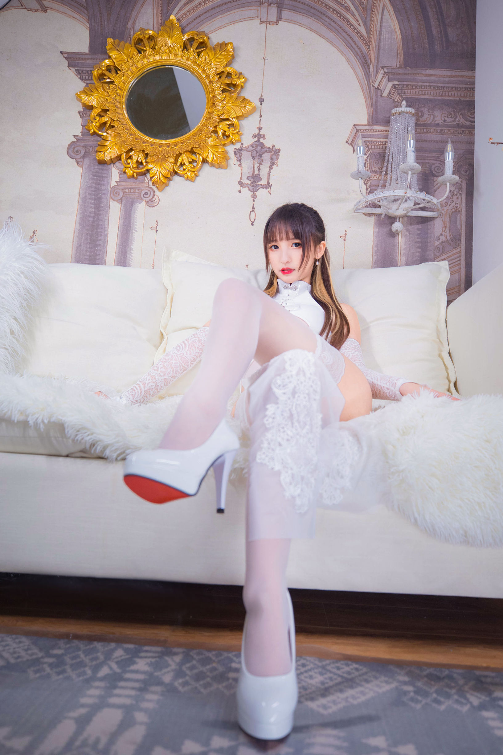 Coser Nổi Tiếng Mạng]  belle  Kagura Ban Mafuyu Của Gió Và Mặt Trăng - Qipao Trắng