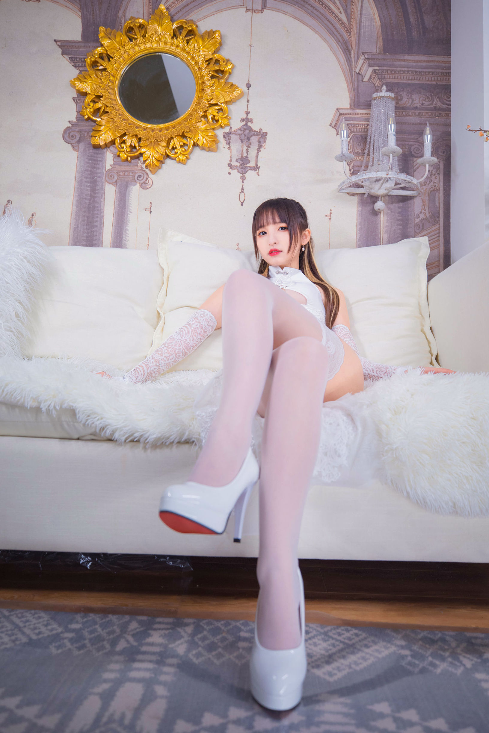 Coser Nổi Tiếng Mạng]  belle  Kagura Ban Mafuyu Của Gió Và Mặt Trăng - Qipao Trắng