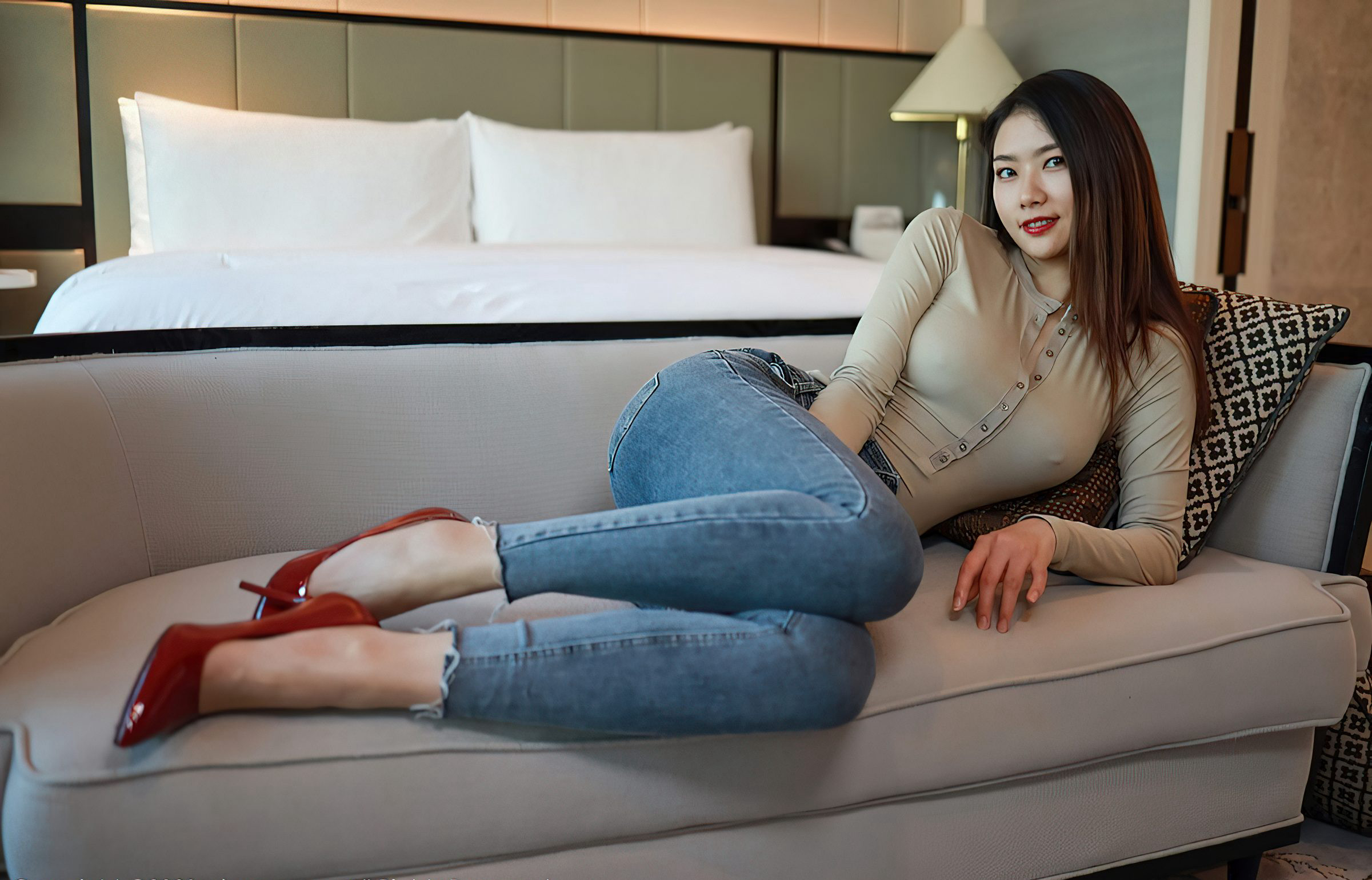 Fang Zixuan Sexy Tight-Fitting Jeans 2021 Tempting Beautiful Legs High Heels Latest Photo Collection
