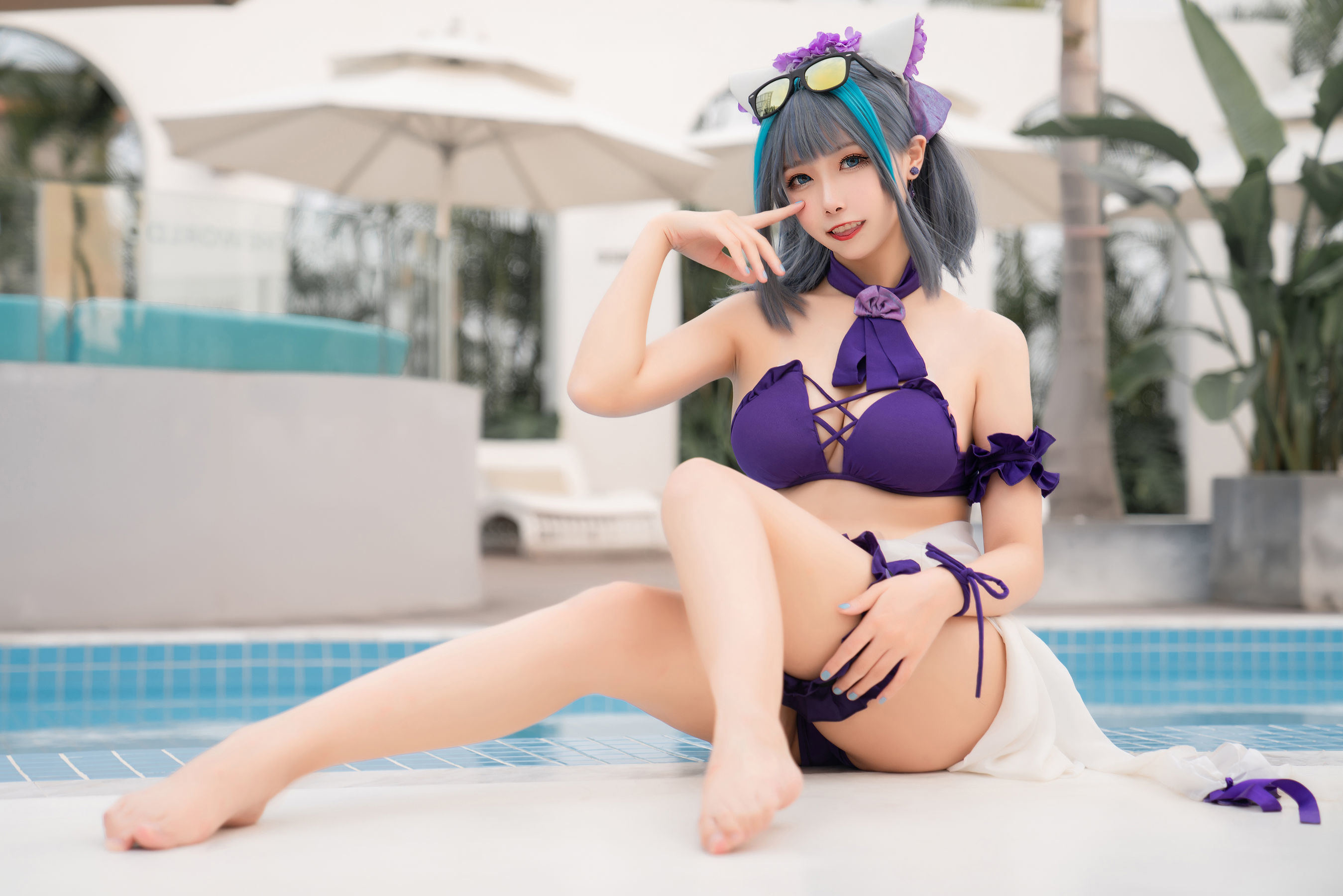 COS Phúc lợi] Cô gái Weibo Momoko Aoi - Cheshire Đồ bơi