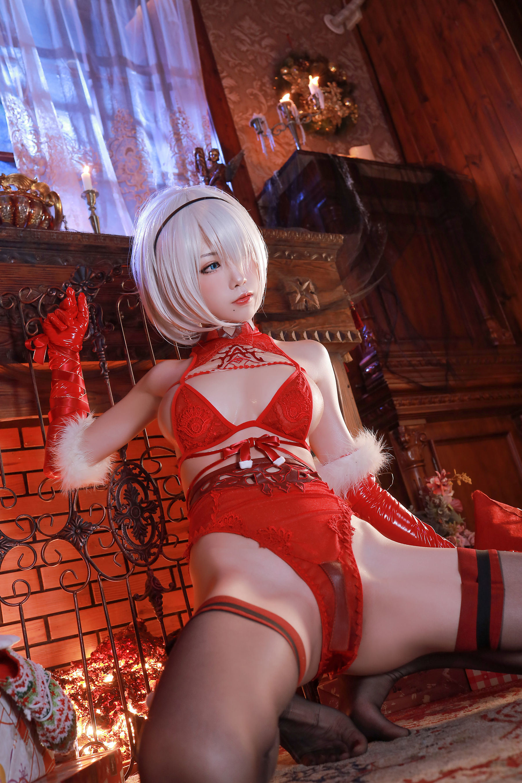 COS Welfare] Anime blogger Shui Miao aqua - Christmas 2B onesie and ribbon outfit