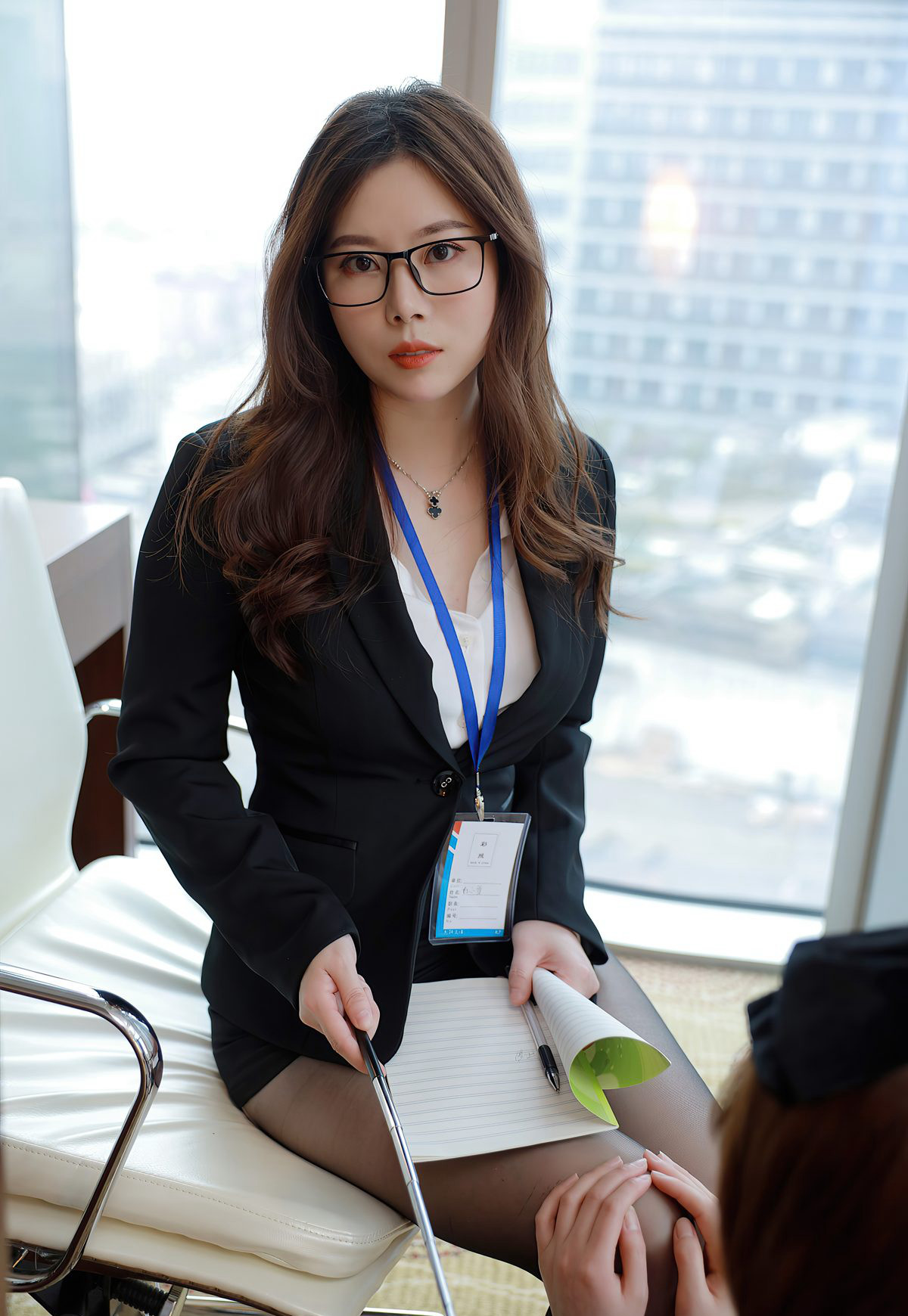 Sexy Uniform Temptation: Beautiful Secretary with Premium Black Stockings, Curvy Figure, Gorgeous Legs, High Heels, Office Photoshoot