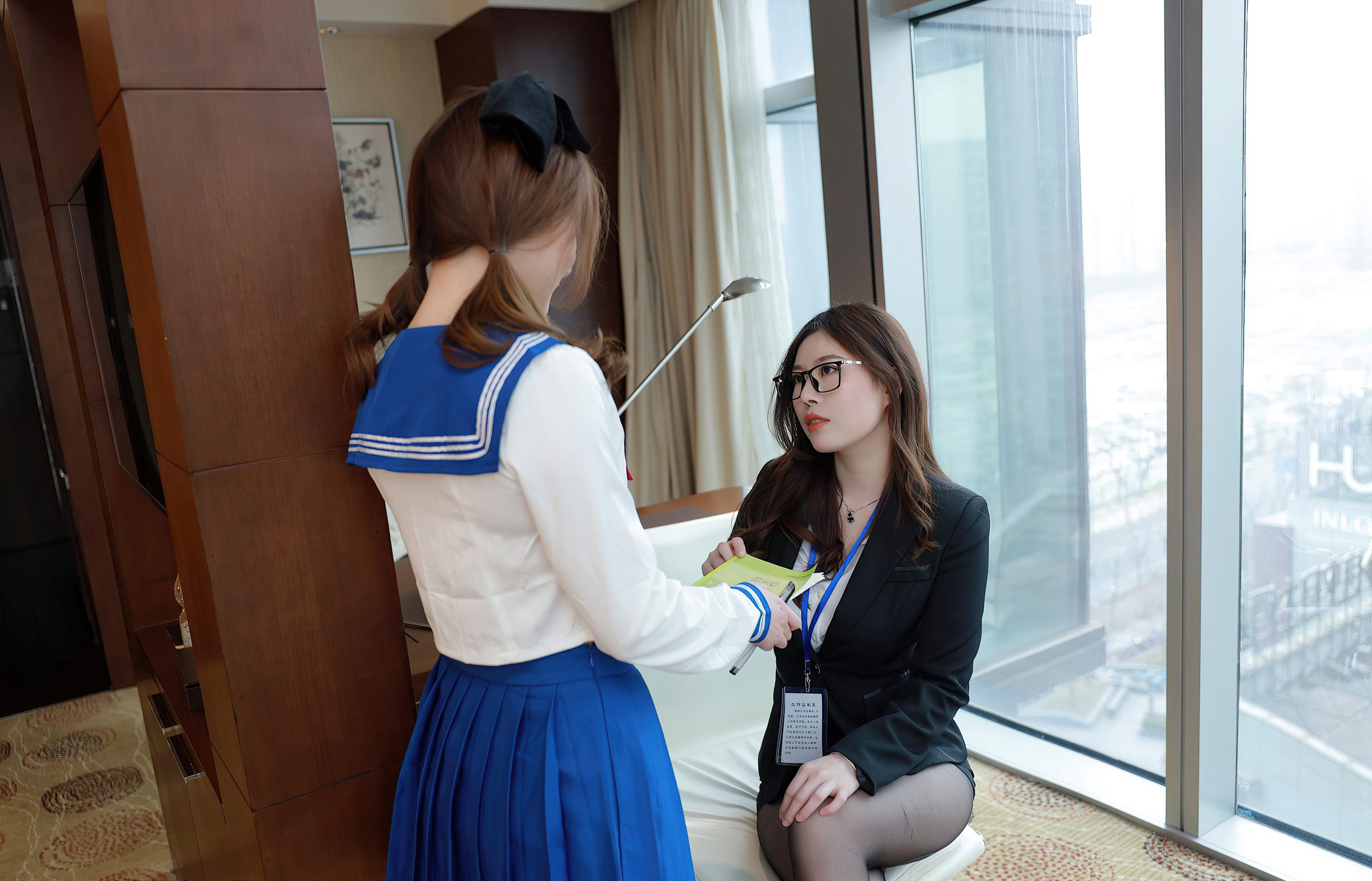 Sexy Uniform Temptation: Beautiful Secretary with Premium Black Stockings, Curvy Figure, Gorgeous Legs, High Heels, Office Photoshoot