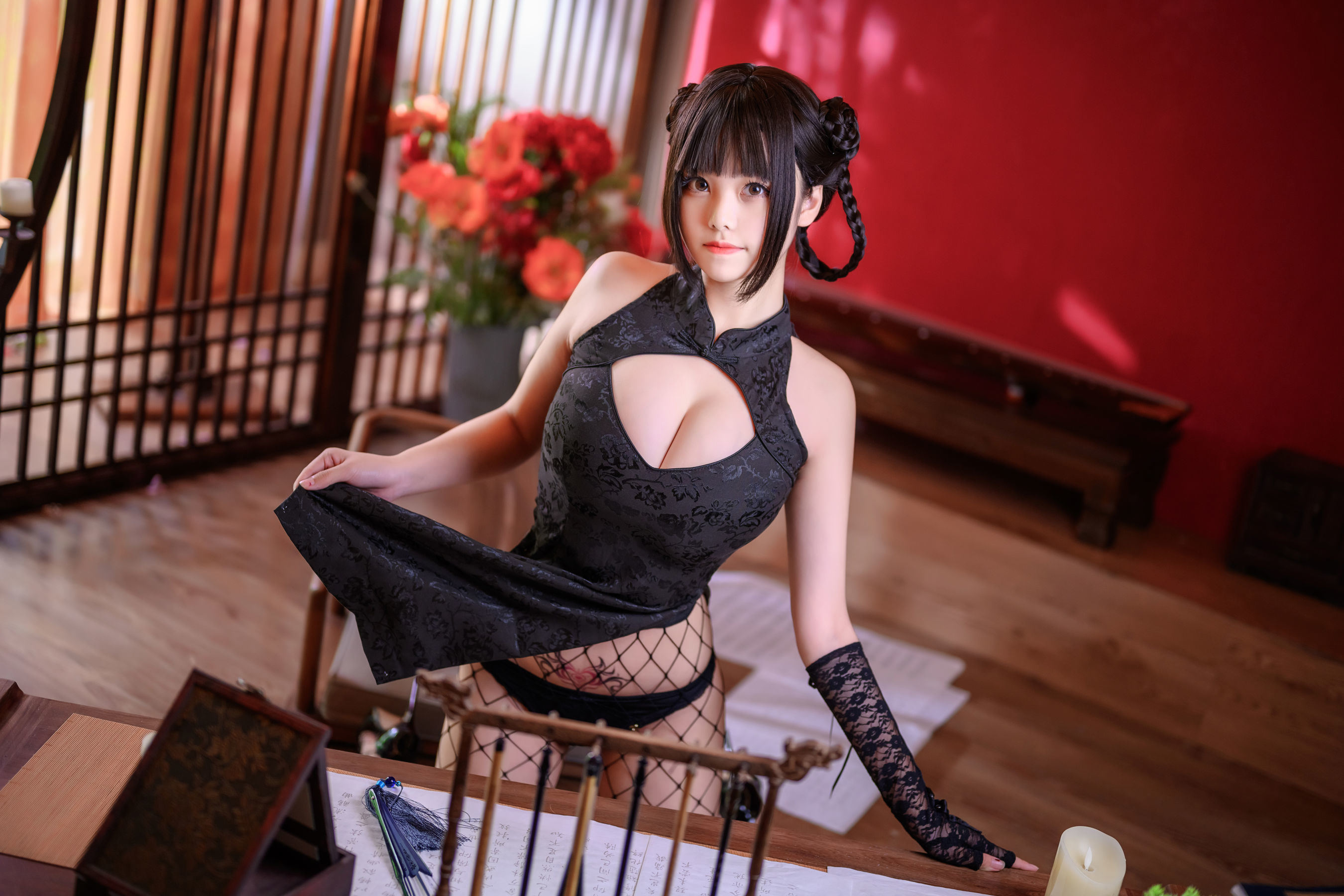 [COS福利] 萌系小姐姐蜜汁猫裘 - 魔女旗袍