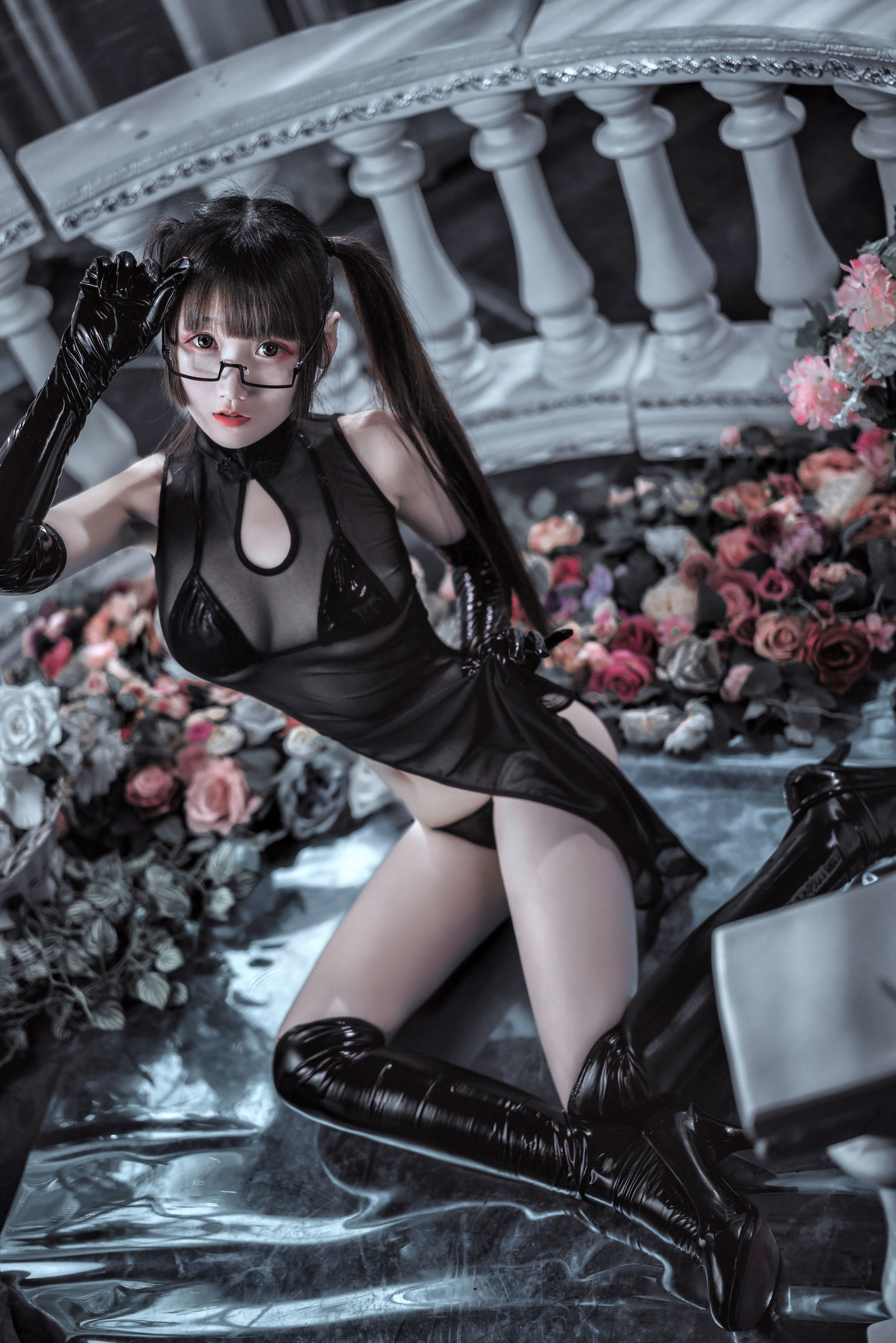 COS Phúc lợi] Cô gái COS Hoshino Mitu - Áo cheongsam lưới trong suốt