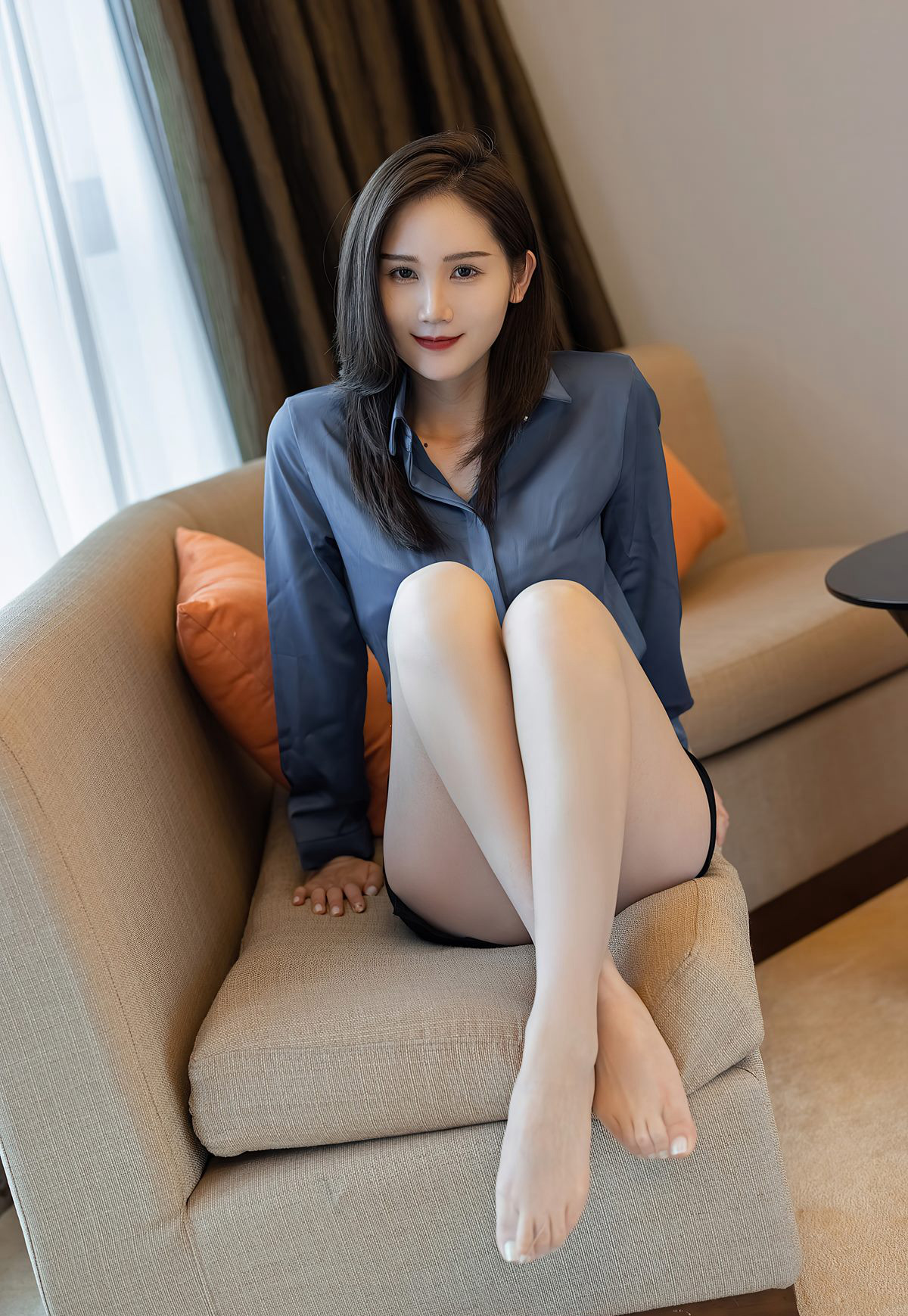 Sexy secretary flirtatious uniform seduction sexy bodycon skirt high perky buttocks pose perfect gray silk beautiful legs high heels
