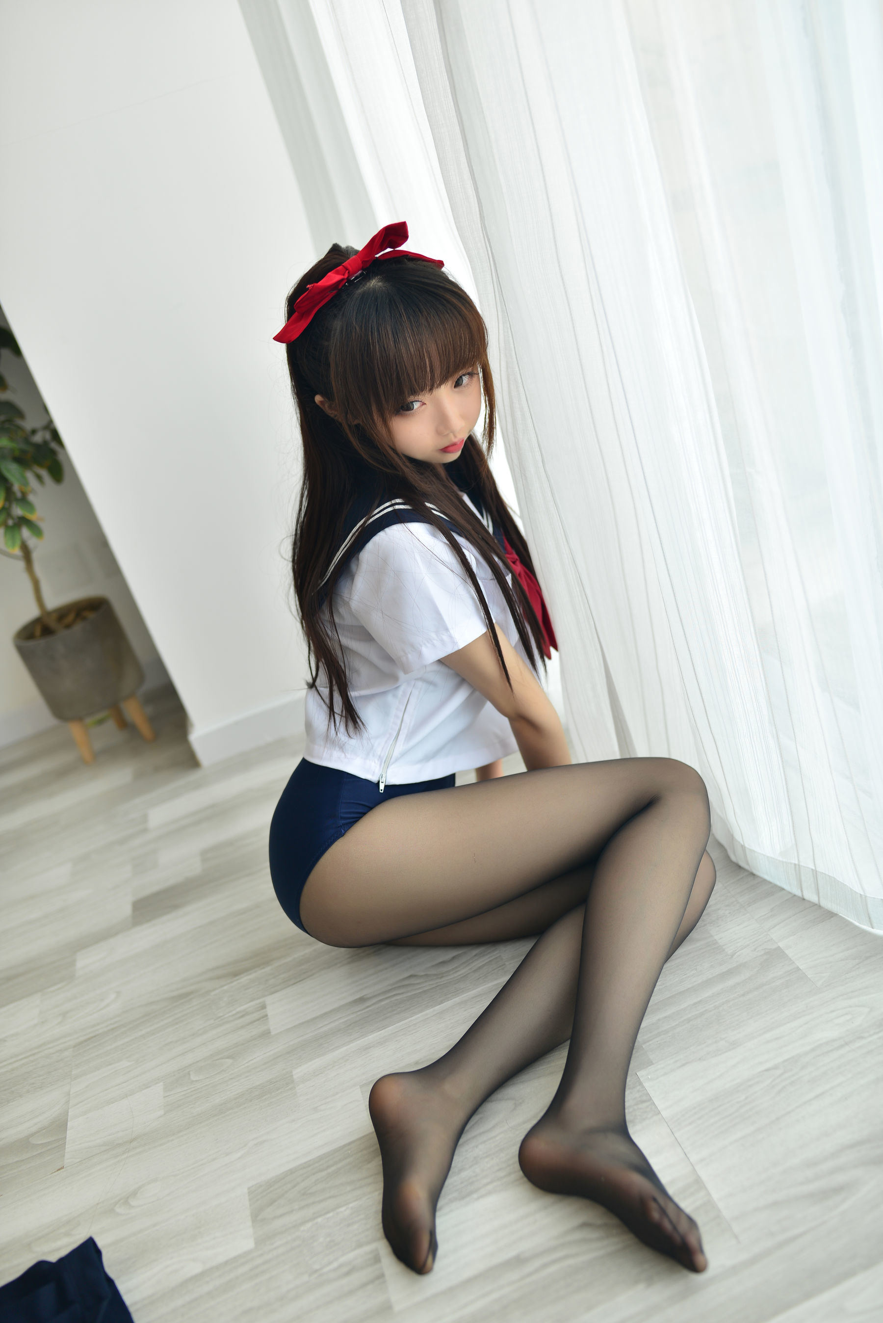 COS Welfare] Cosplay Miss Xue Qi - Black Stockings JK School Swimsuit