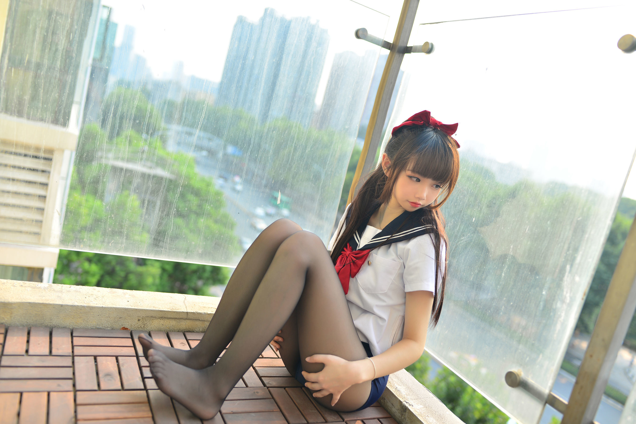 COS Welfare] Cosplay Miss Xue Qi - Black Stockings JK School Swimsuit