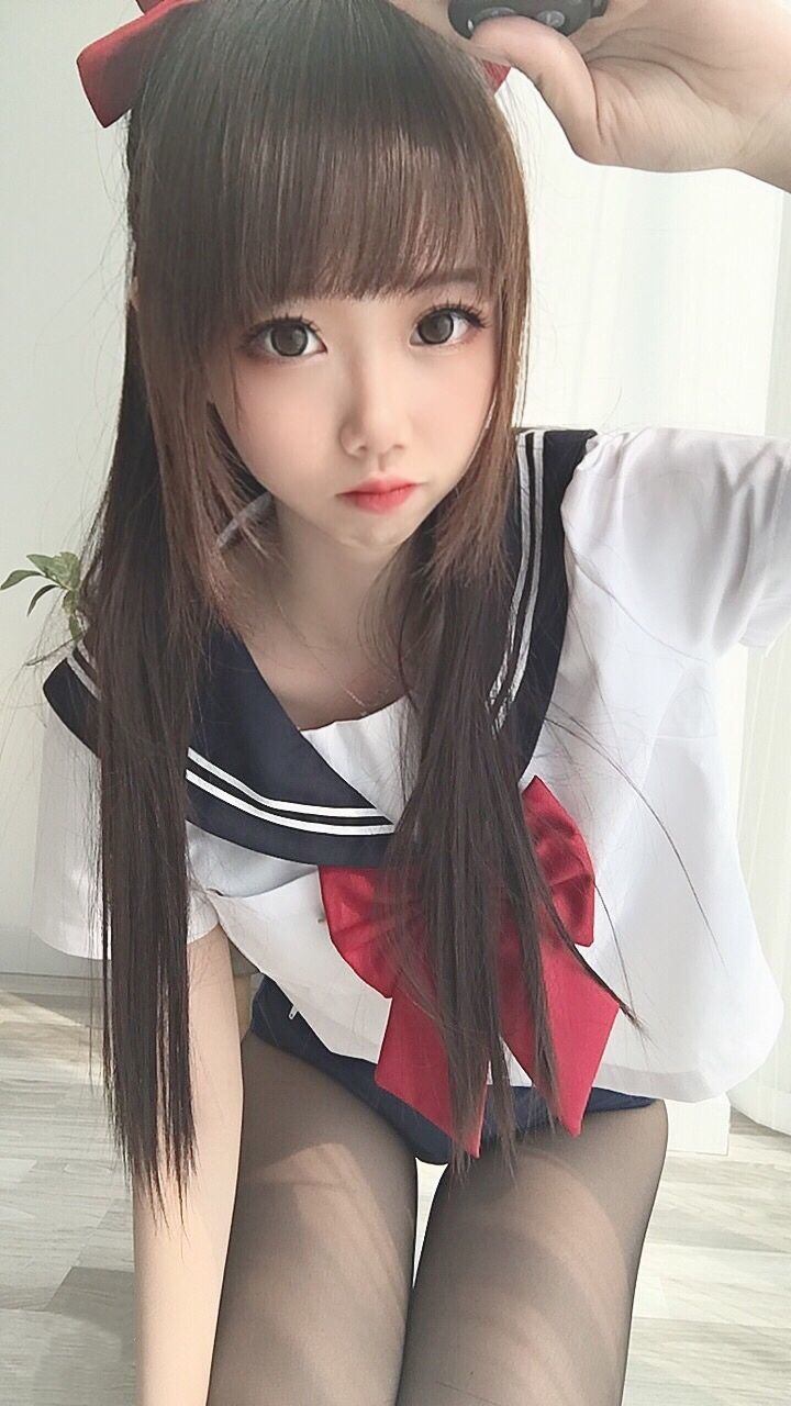 コスプレ福利] コスお姉さん雪琪 - 黒ストッキングJKスクール水着