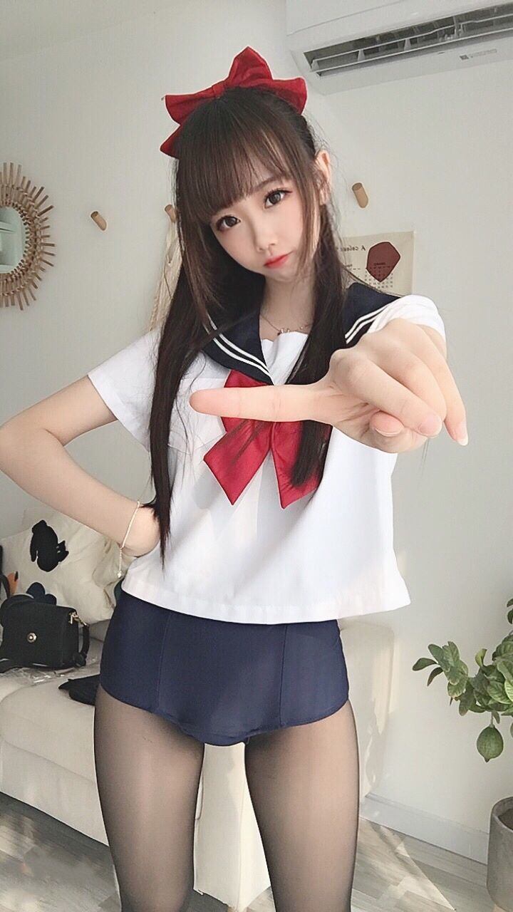 コスプレ福利] コスお姉さん雪琪 - 黒ストッキングJKスクール水着
