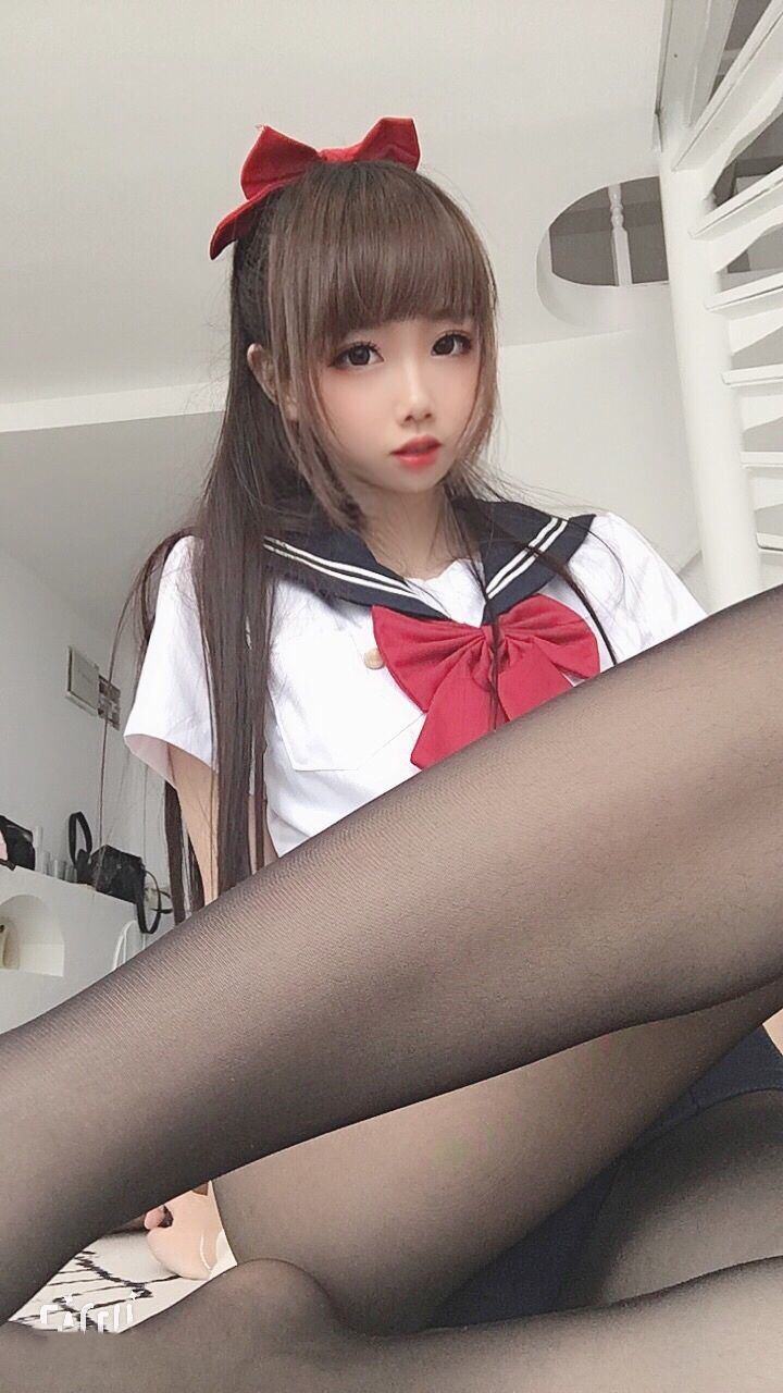 コスプレ福利] コスお姉さん雪琪 - 黒ストッキングJKスクール水着