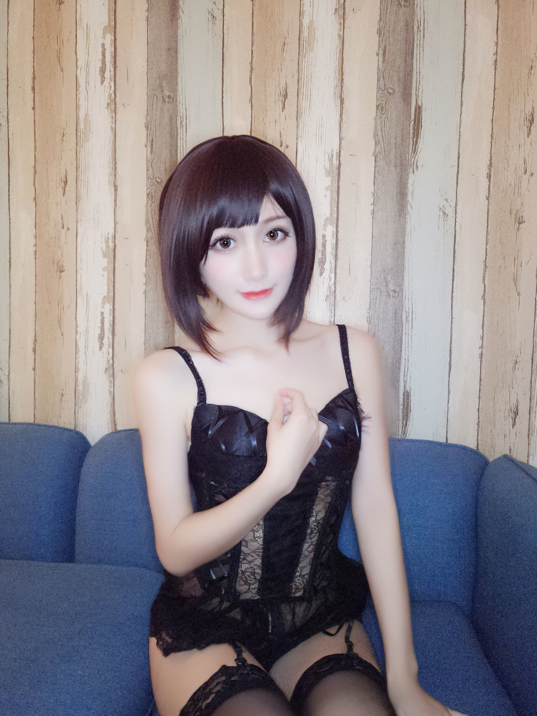 ネット有名人COSER写真] 木之本果 - 黒色情趣下着