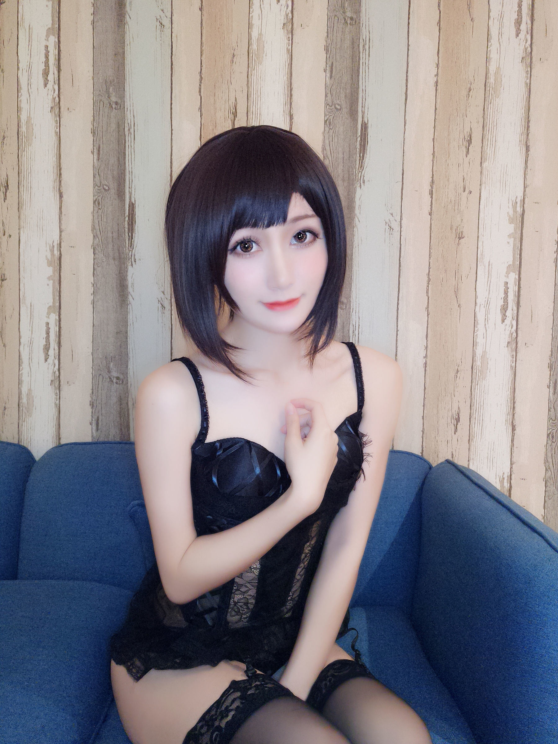 ネット有名人COSER写真] 木之本果 - 黒色情趣下着