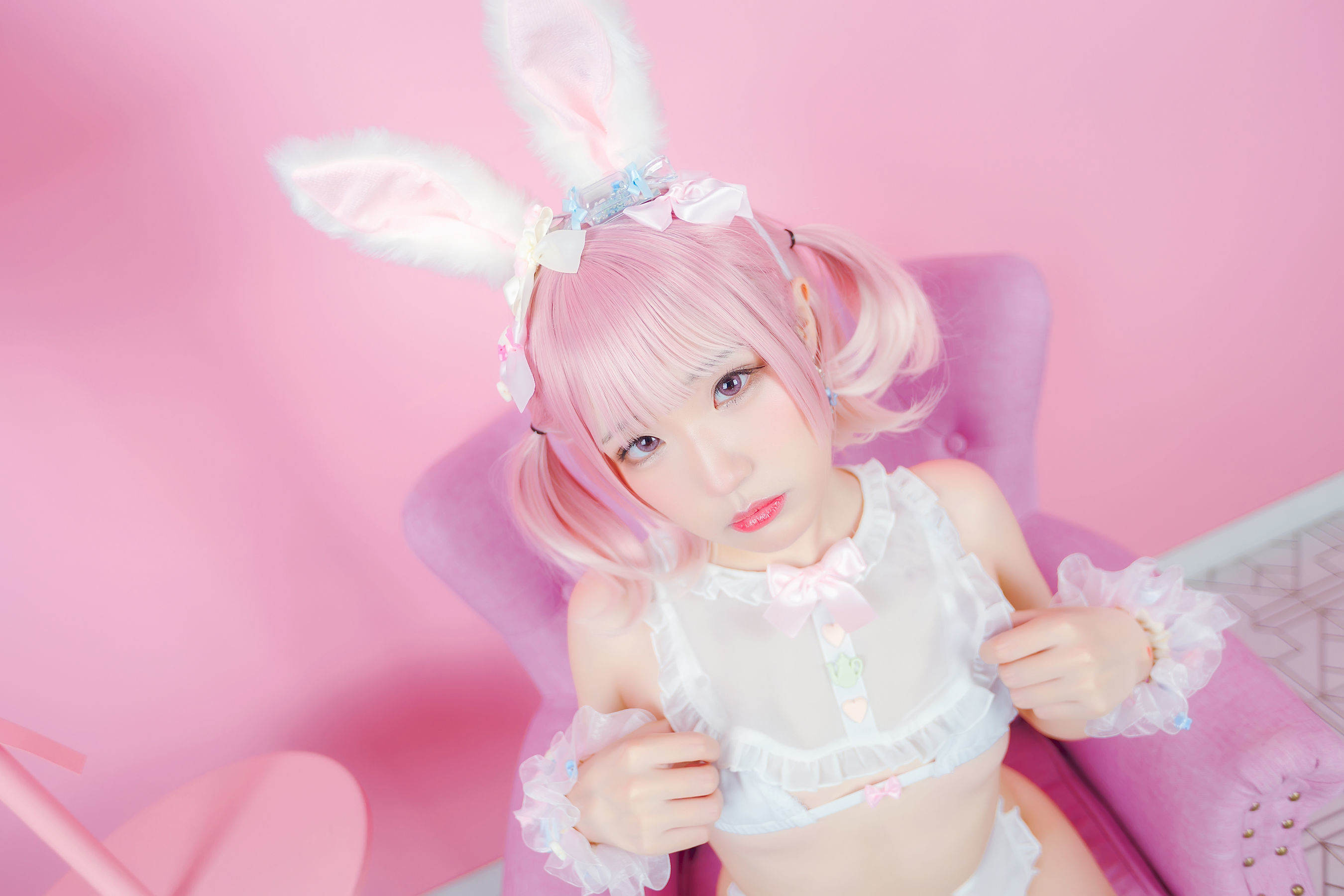 Ảnh coser net hồng] Blogger anime Mime Mị Mỹ - Cô gái thỏ màu trắng hồng