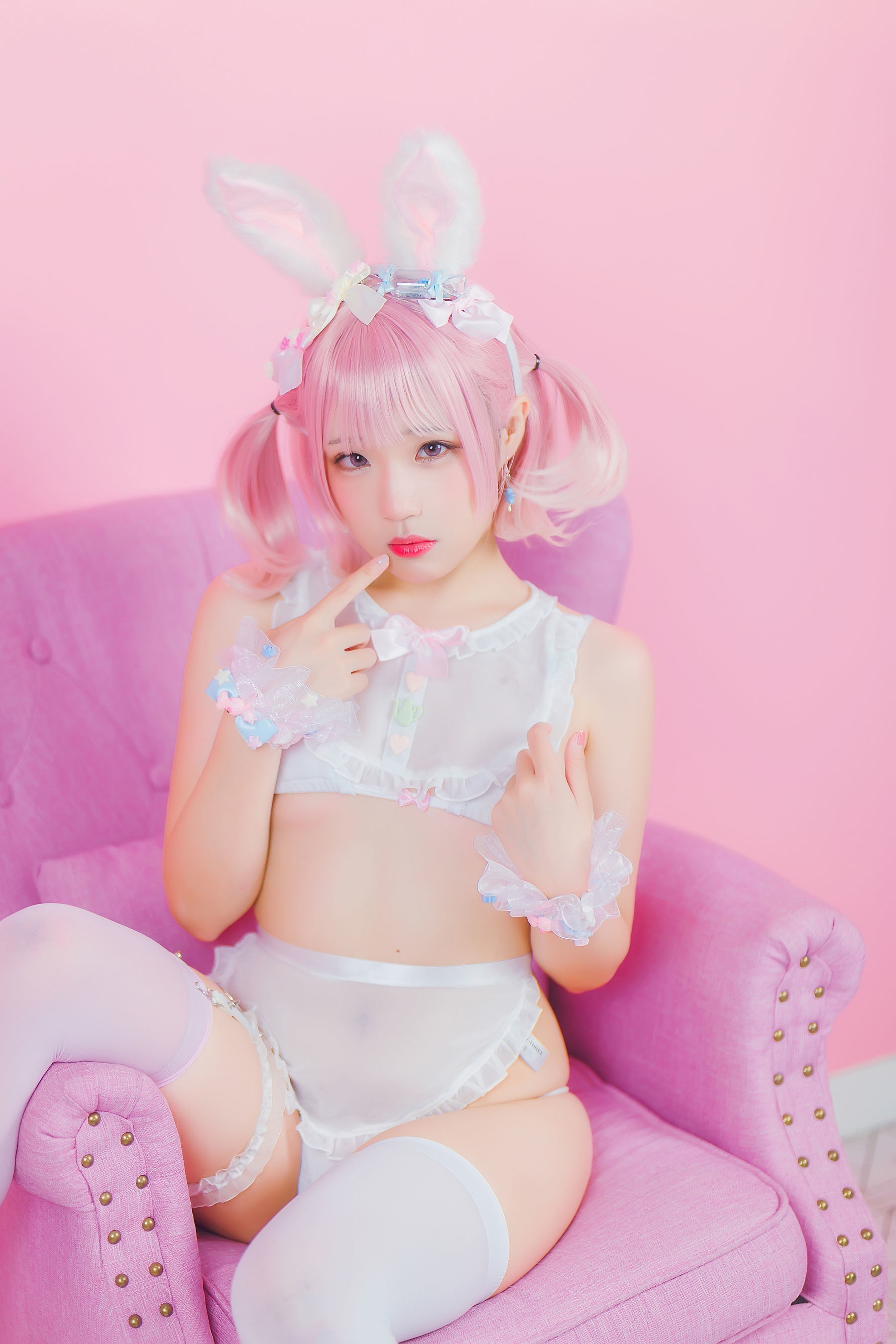 Ảnh coser net hồng] Blogger anime Mime Mị Mỹ - Cô gái thỏ màu trắng hồng