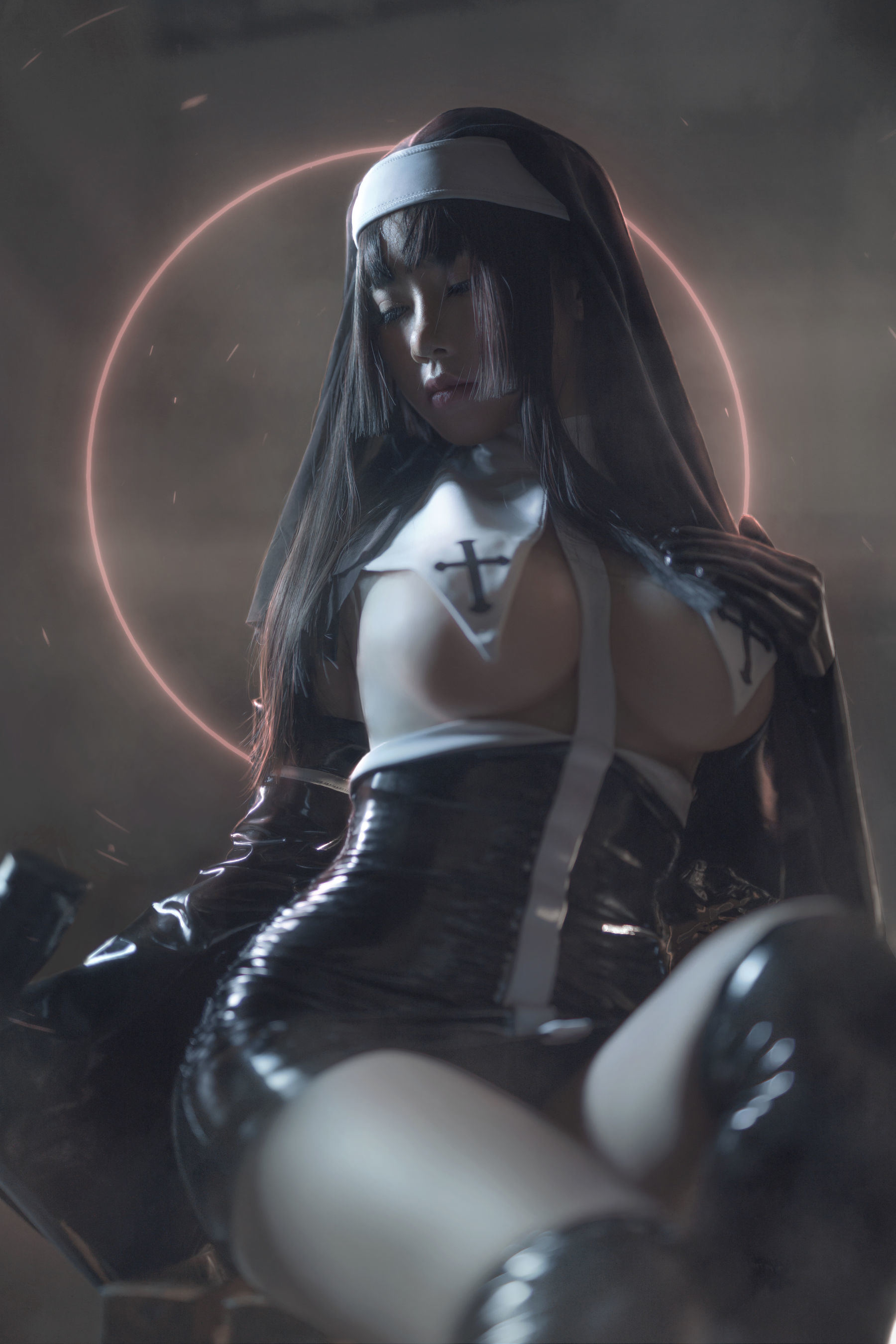 Sổ ảnh Coser Nổi tiếng Trên Mạng] Blogger Anime uki Yu Ji - Trang phục Nữ tu Đen Latex