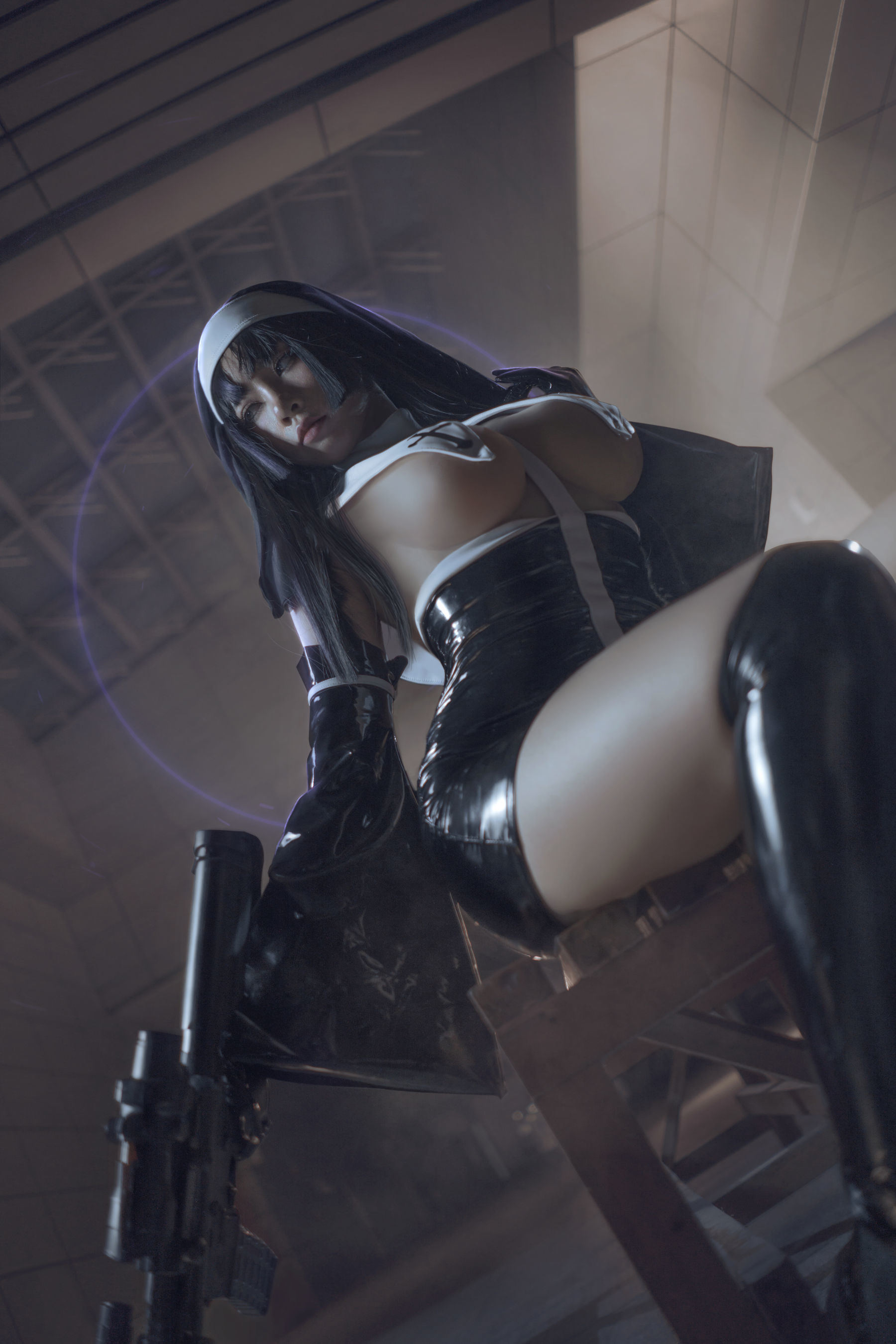 Sổ ảnh Coser Nổi tiếng Trên Mạng] Blogger Anime uki Yu Ji - Trang phục Nữ tu Đen Latex