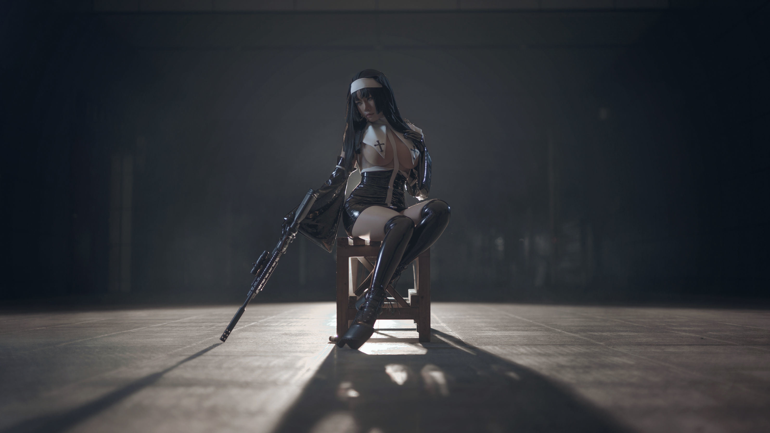 Sổ ảnh Coser Nổi tiếng Trên Mạng] Blogger Anime uki Yu Ji - Trang phục Nữ tu Đen Latex