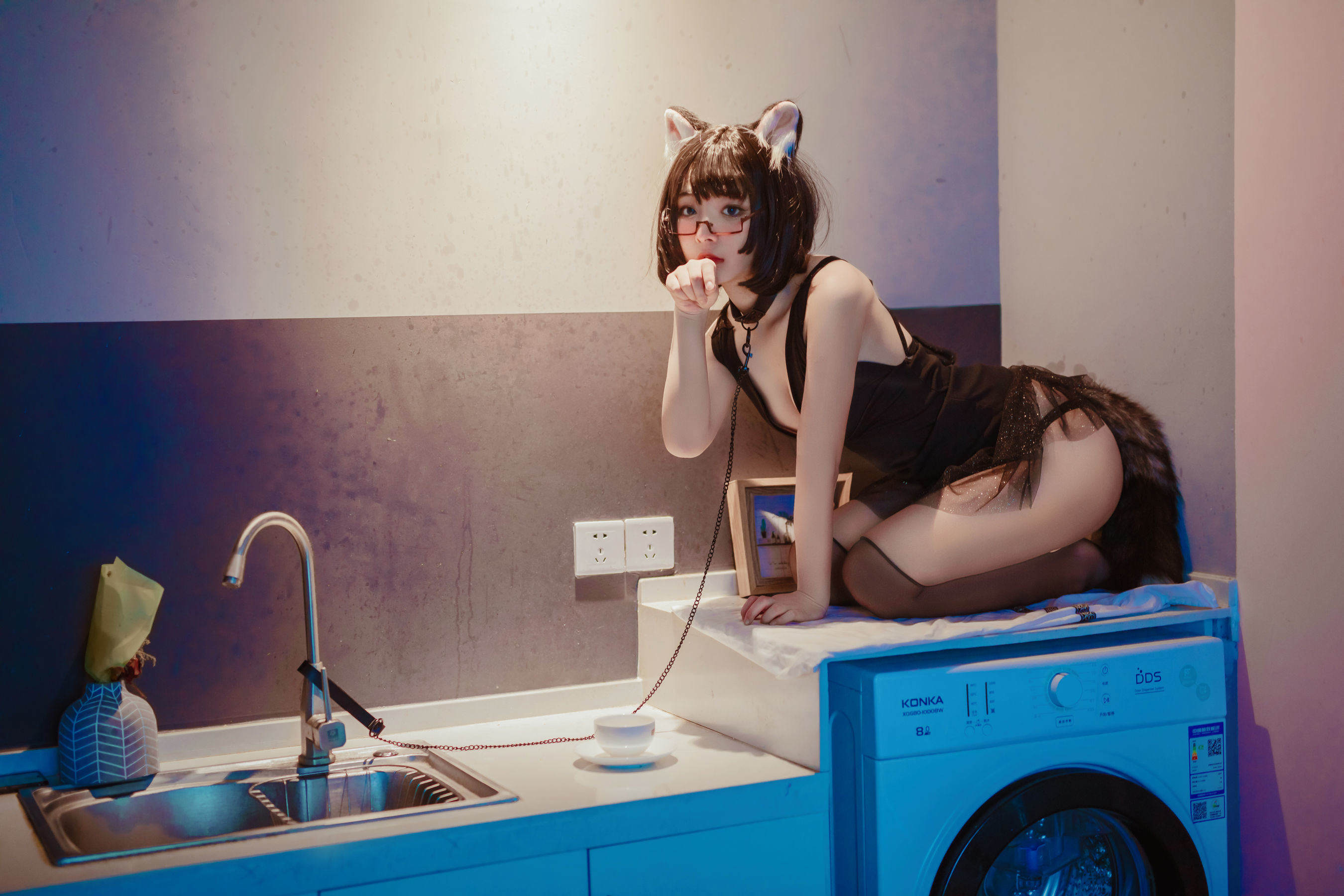 ネット紅人COSER写真] ユウフイ玉匯 - ネコネコヘッド黒スカート