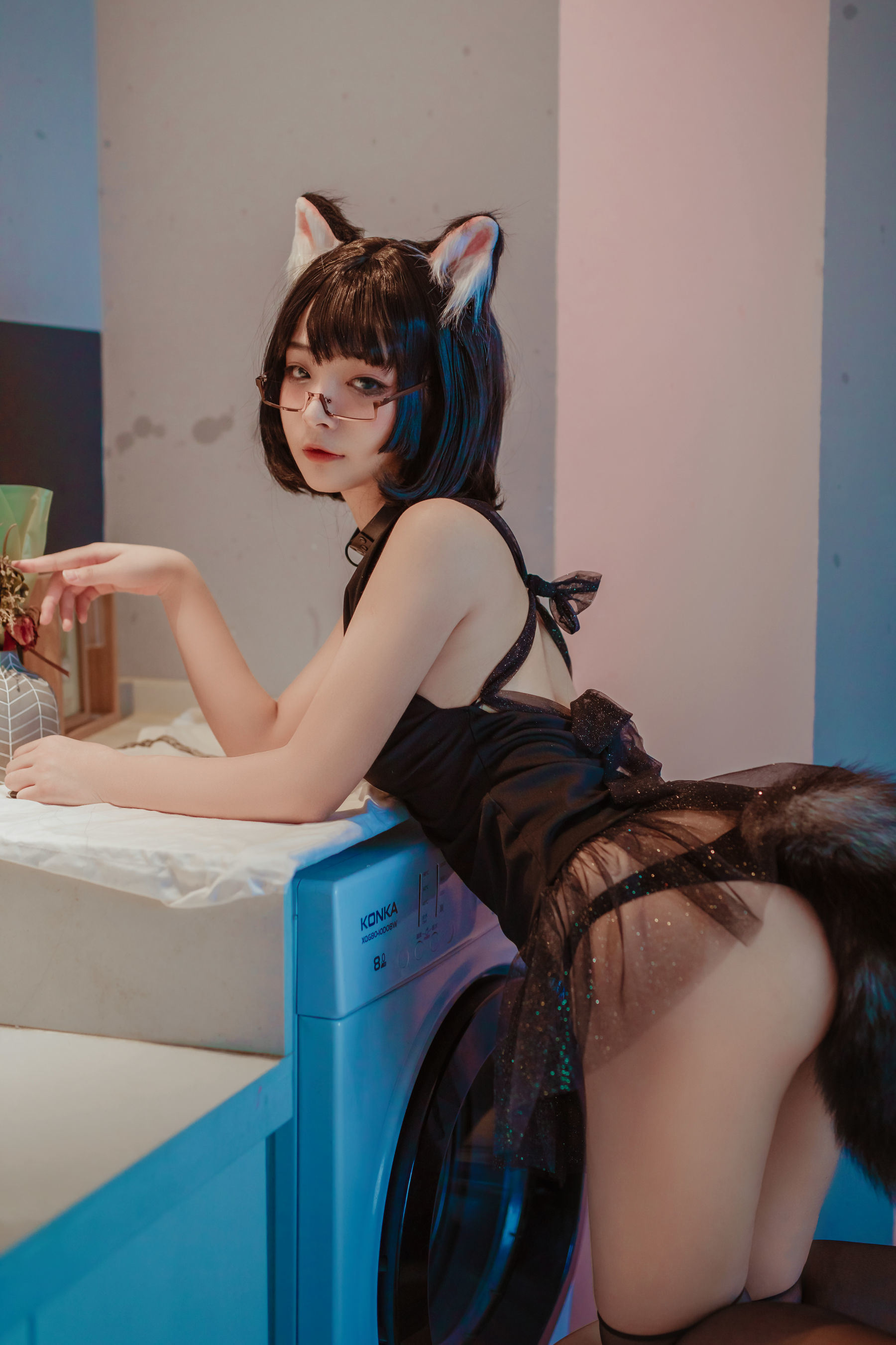 ネット紅人COSER写真] ユウフイ玉匯 - ネコネコヘッド黒スカート