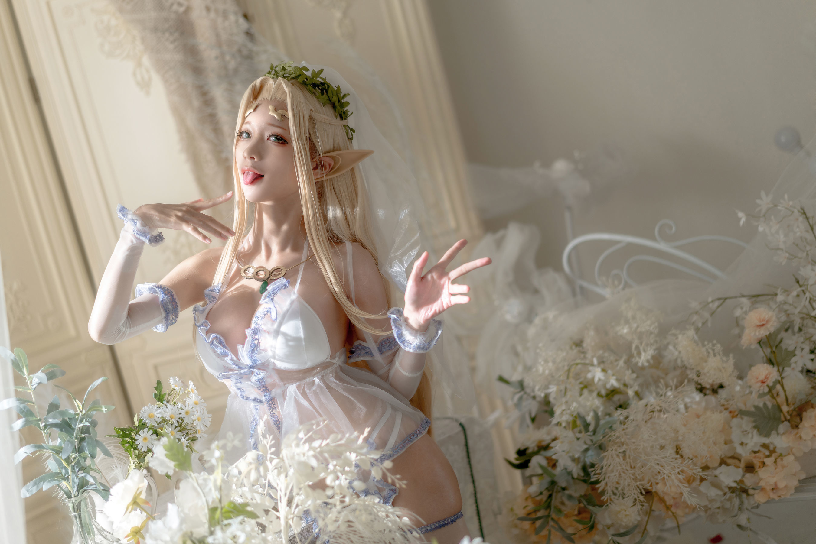 Ảnh Cosplay Người Nổi Tiếng Mạng] Blogger Anime Stun Mo Mo - Bạch Tinh Linh Áo cưới