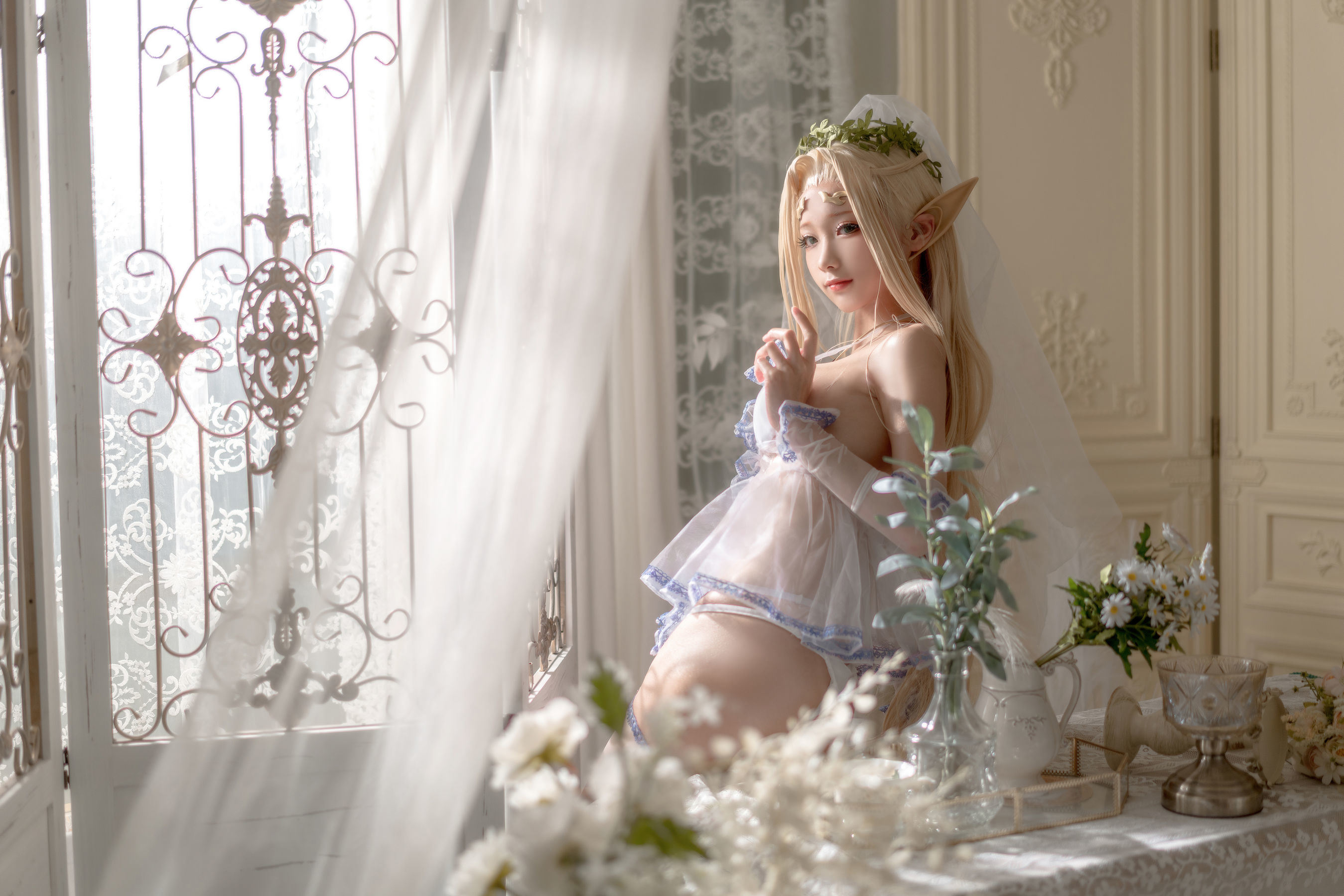 Ảnh Cosplay Người Nổi Tiếng Mạng] Blogger Anime Stun Mo Mo - Bạch Tinh Linh Áo cưới