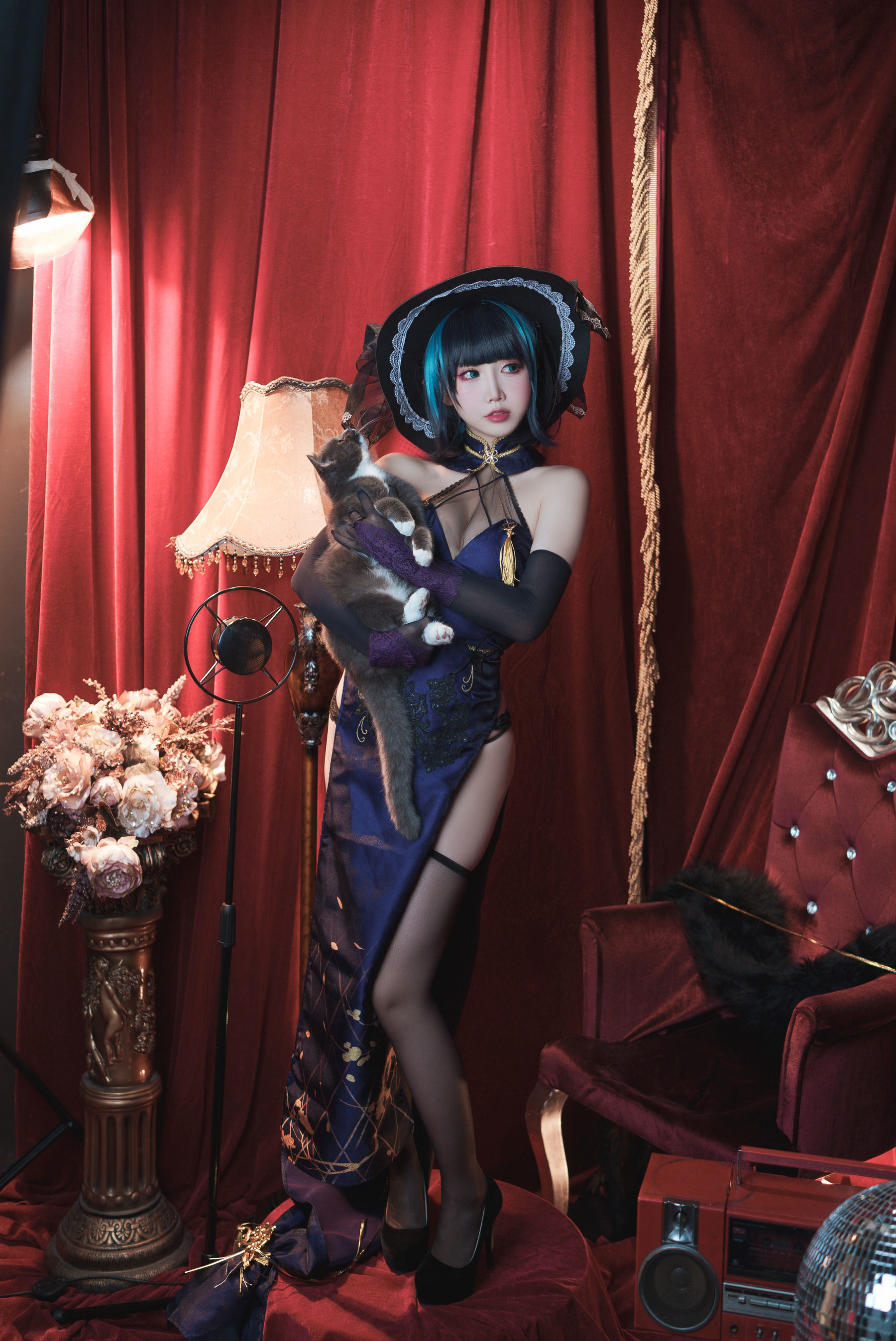 福利COS] 可愛人氣Coser麵餅仙兒 - 柴郡旗袍