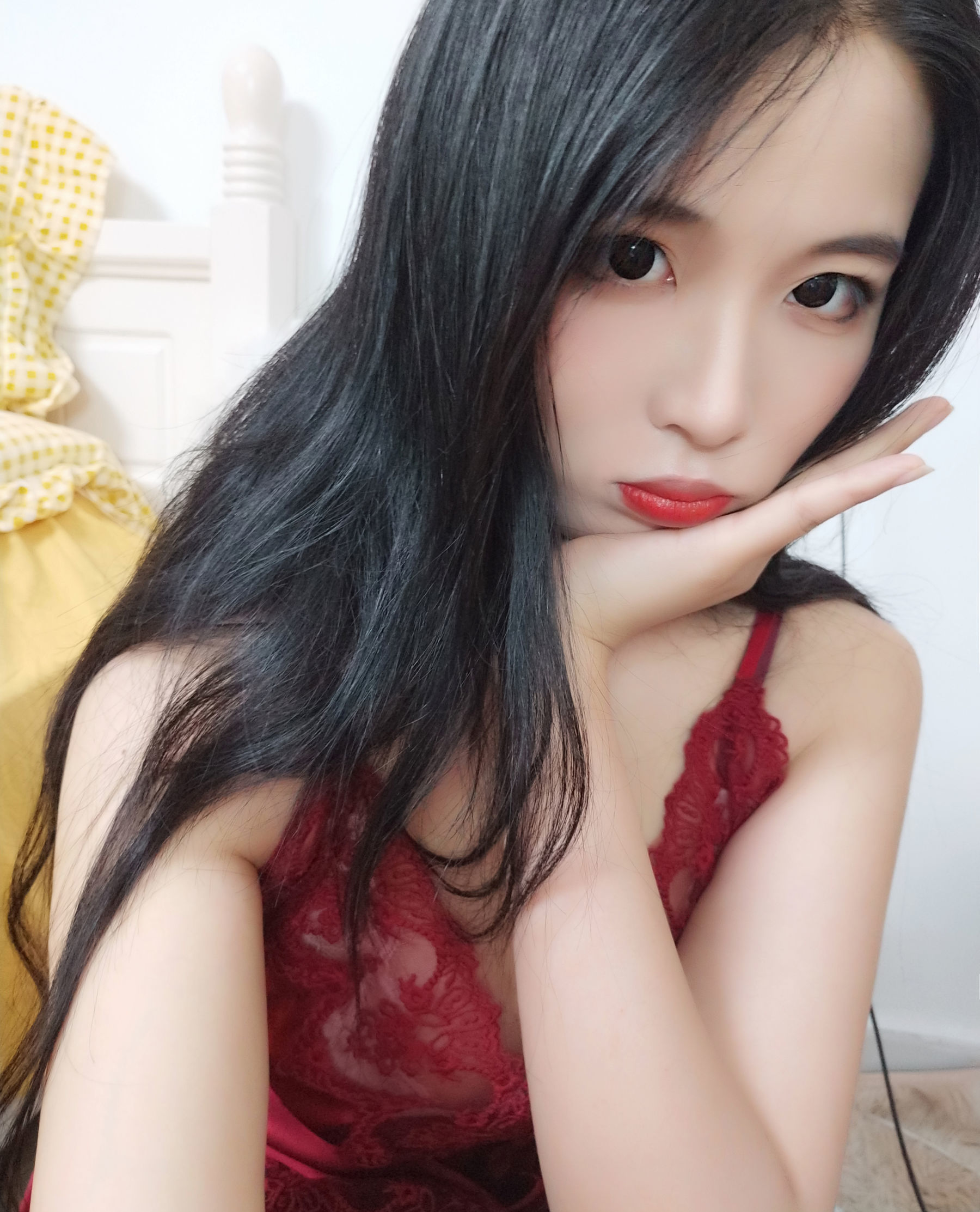 福利COS] 軒蕭學姐 - 酒紅色睡衣