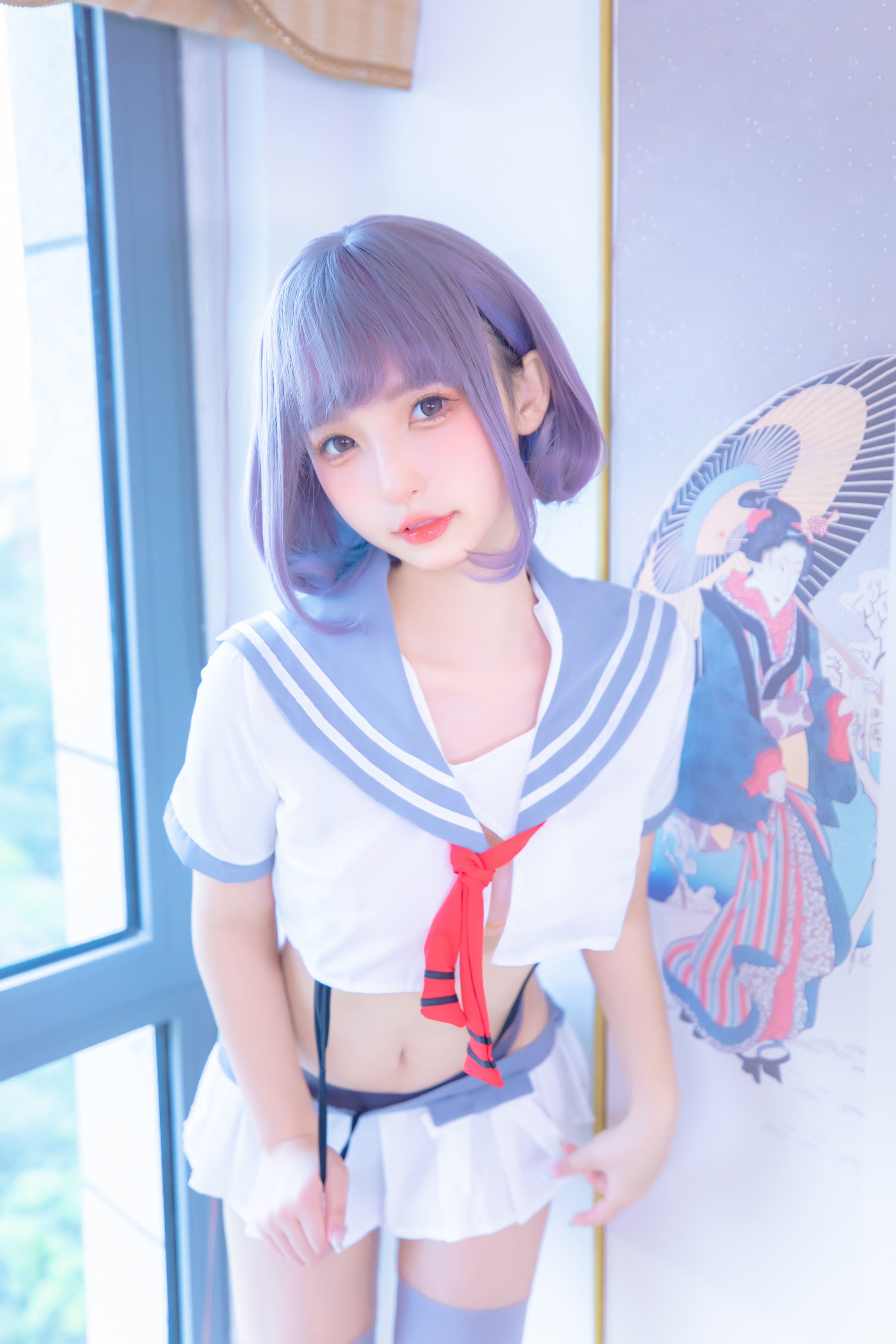 福利COS] 神樂坂真冬 灰絲吊帶JK