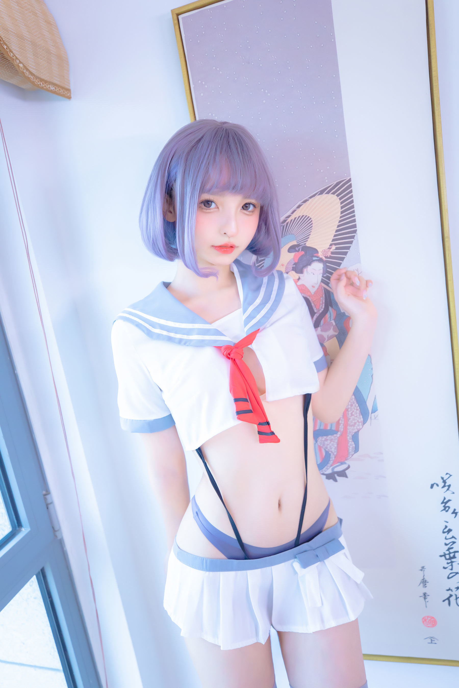 福利COS] 神樂坂真冬 灰絲吊帶JK