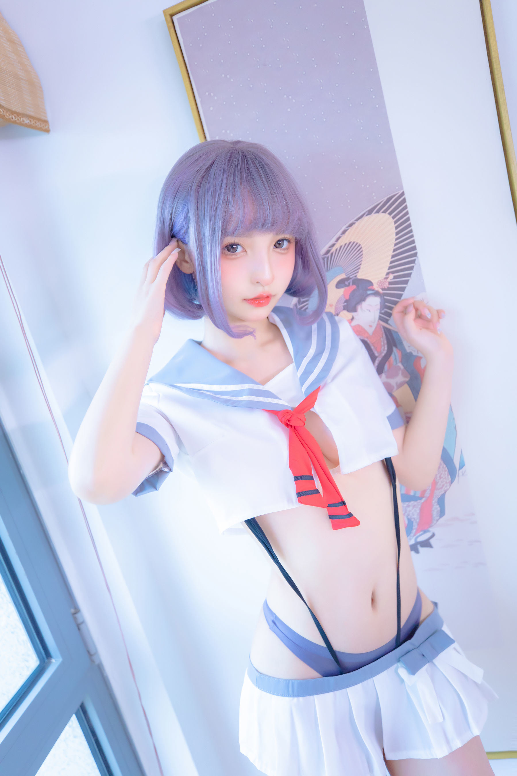 福利COS] 神樂坂真冬 灰絲吊帶JK