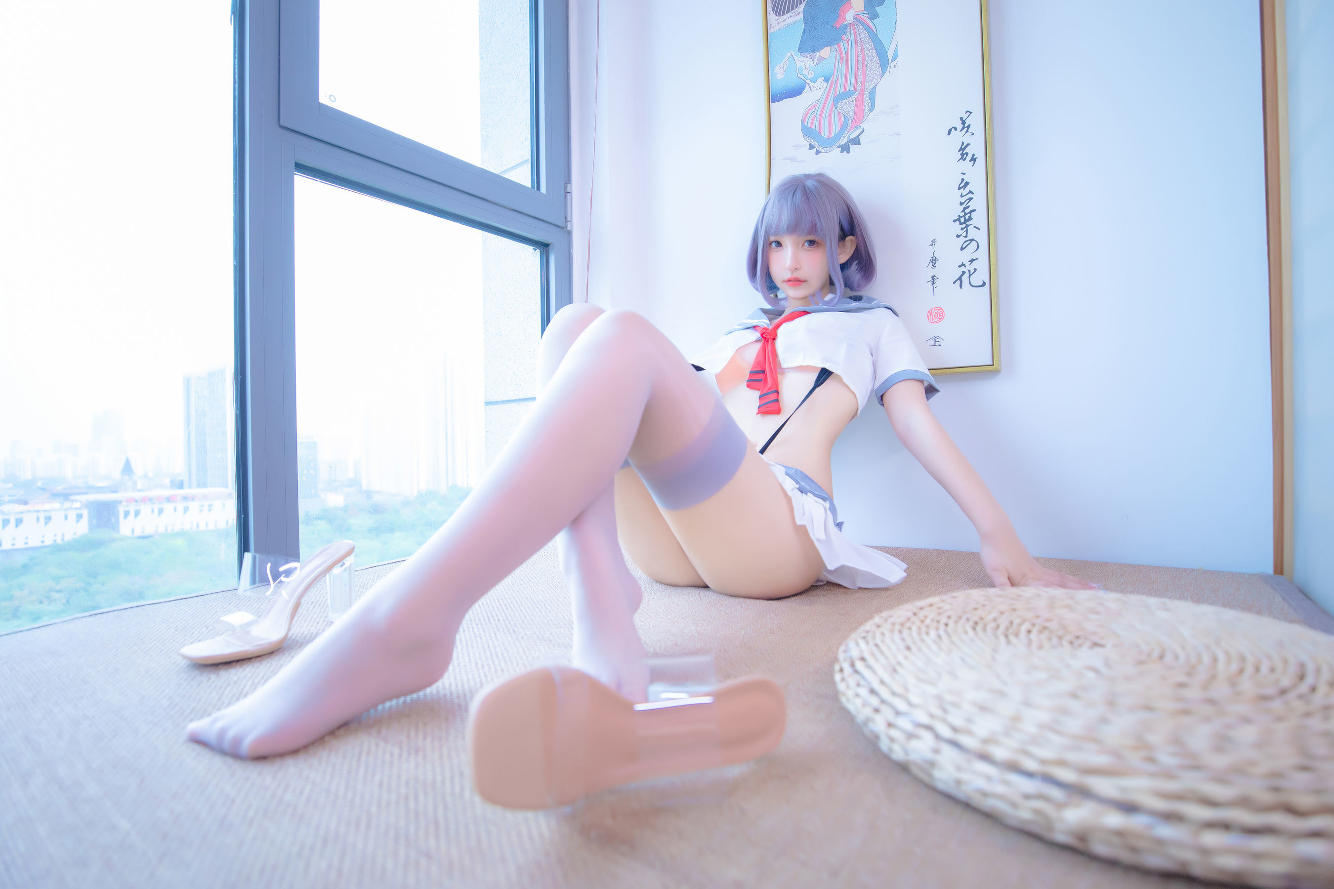 Phúc lợi Cosplay] Kagurazaka Mafuyu - Xám tơ dây treo JK