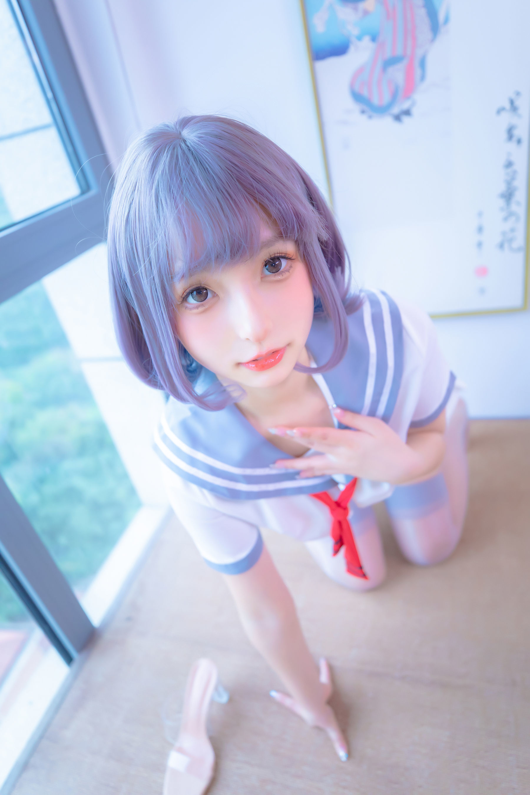 Phúc lợi Cosplay] Kagurazaka Mafuyu - Xám tơ dây treo JK