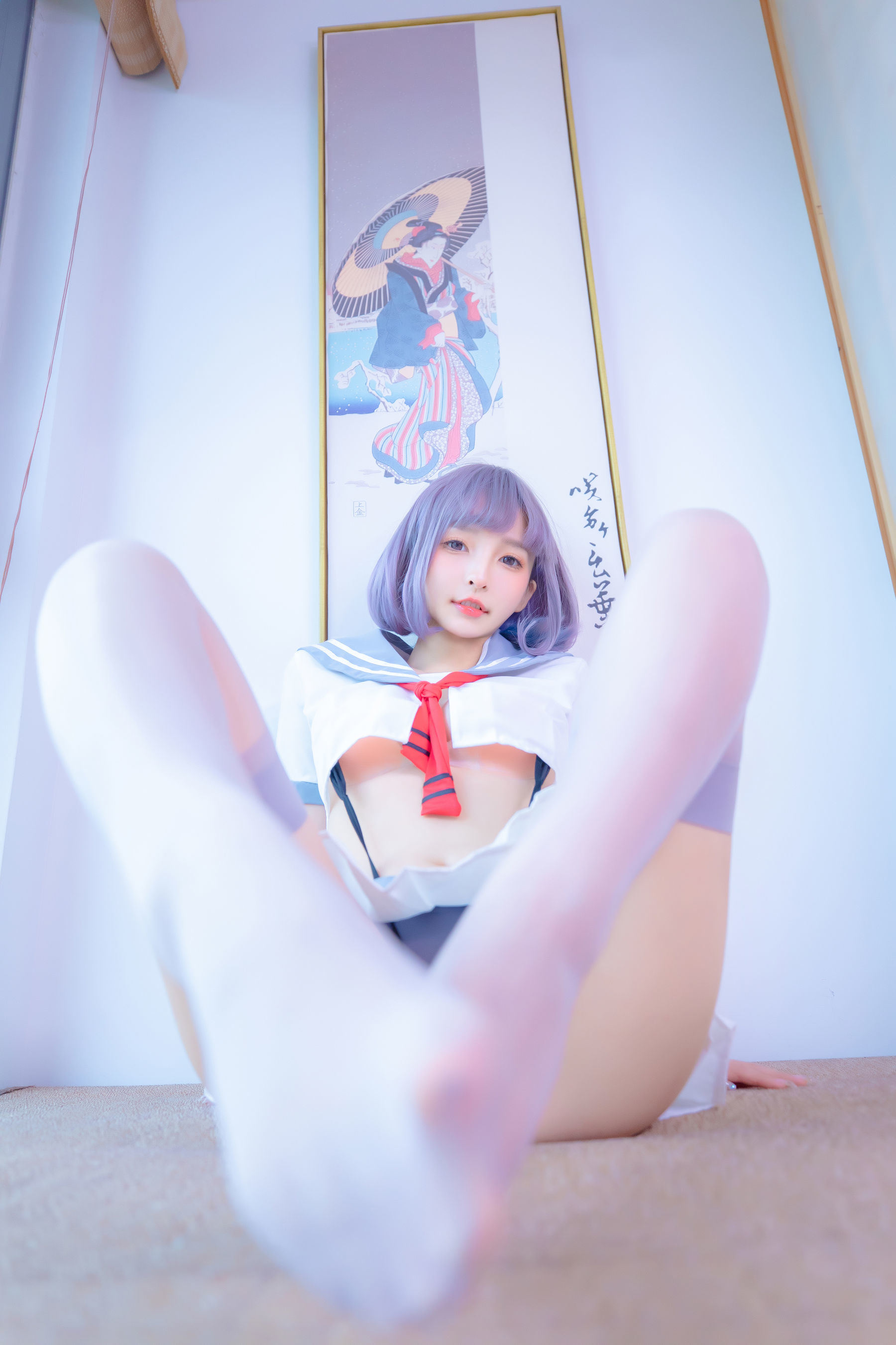 Phúc lợi Cosplay] Kagurazaka Mafuyu - Xám tơ dây treo JK