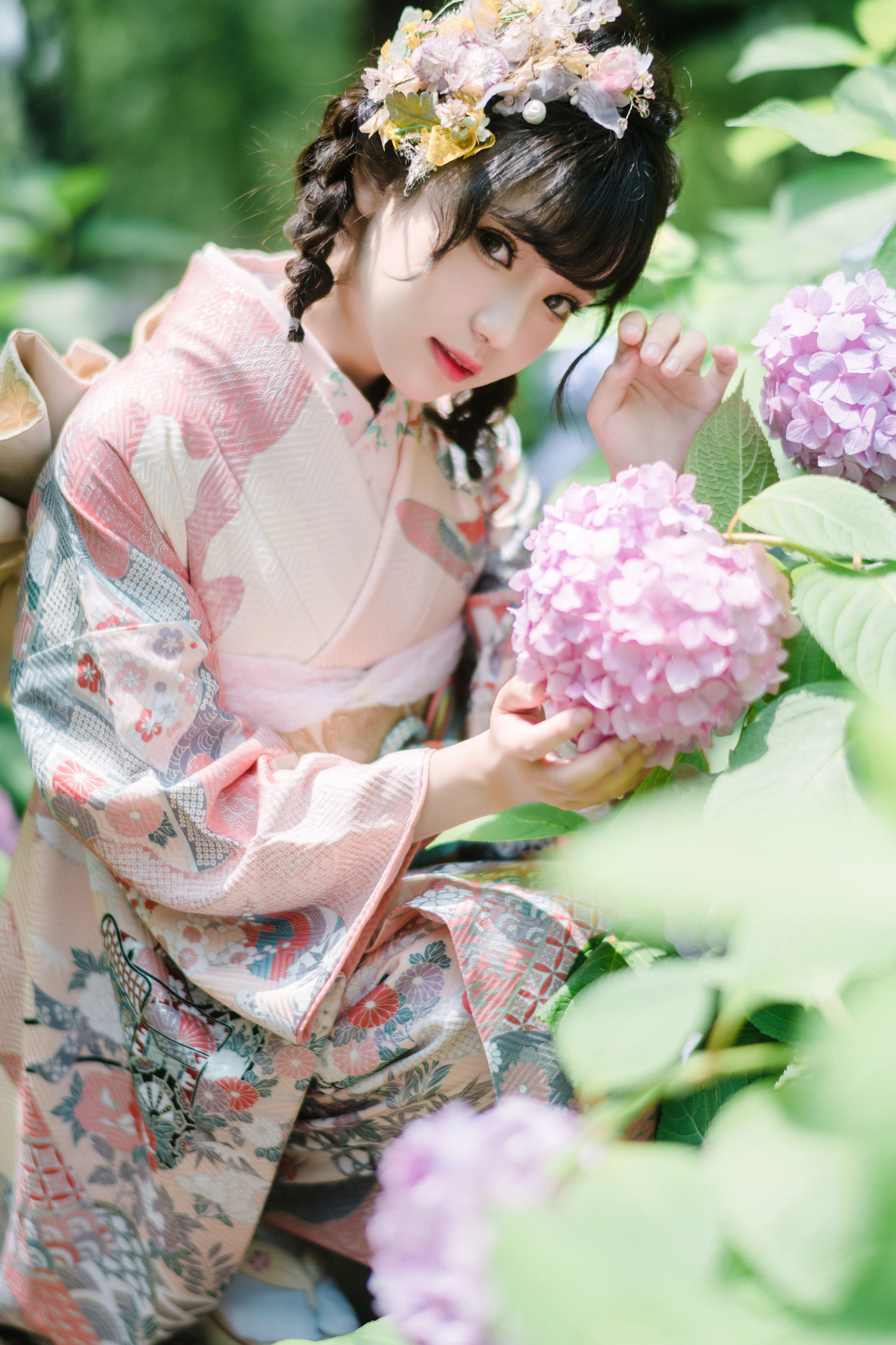 福利COS] 花柒哈娜 - 繡球花和服