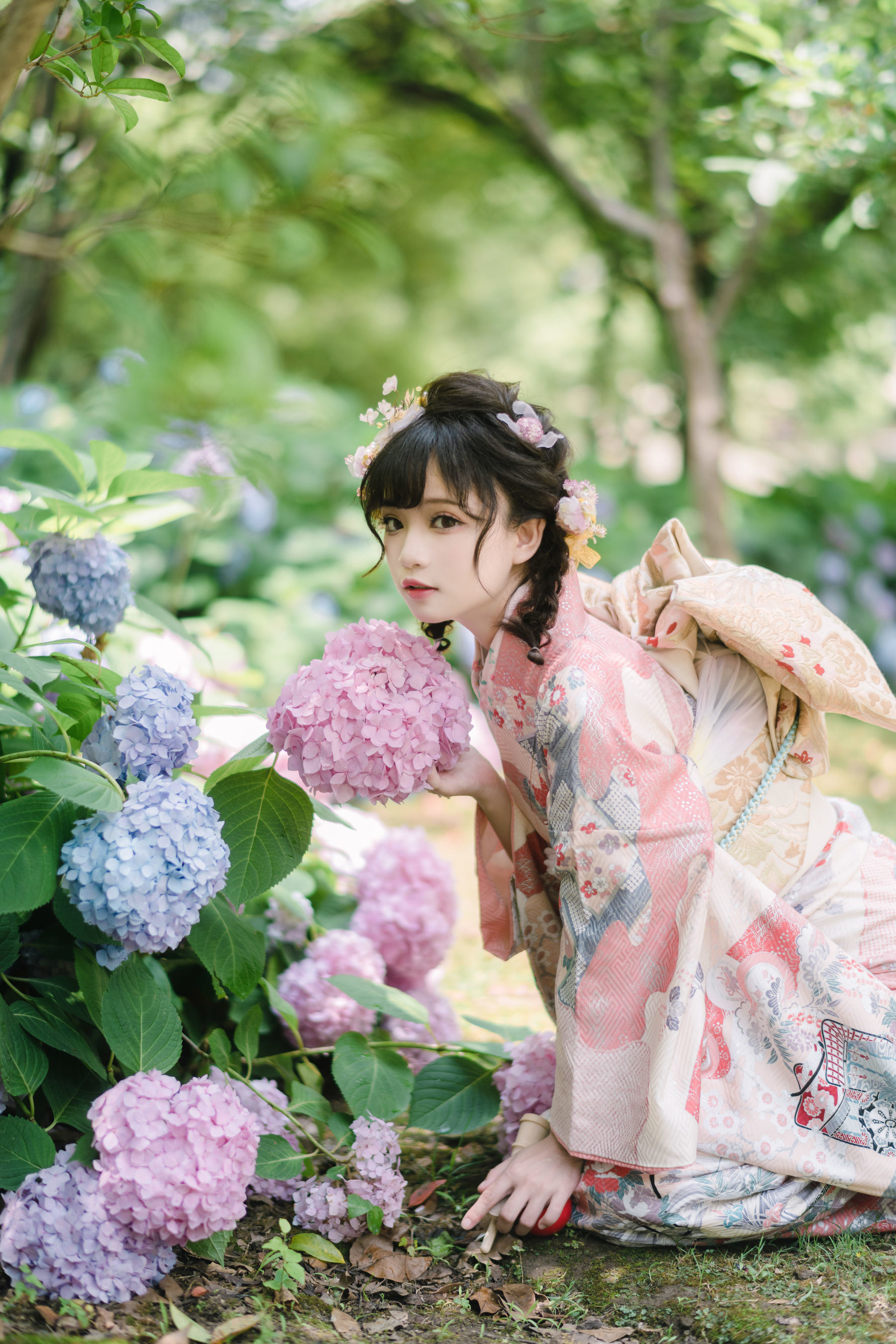 福利COS] 花柒哈娜 - 繡球花和服