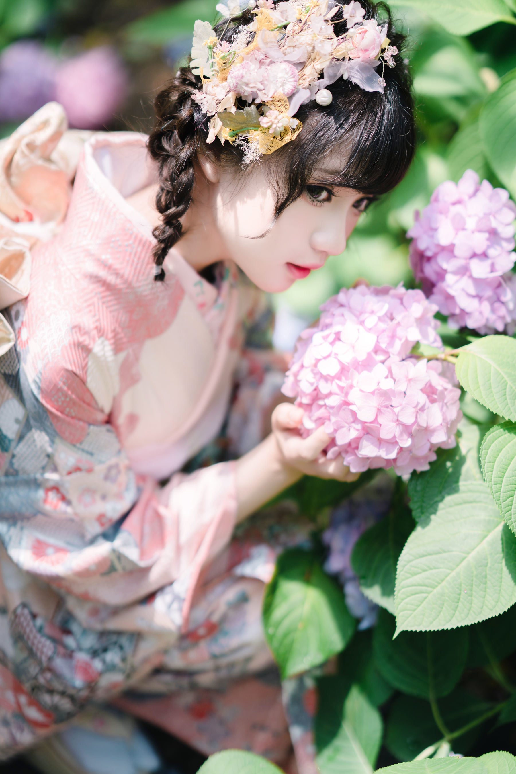 Phúc lợi COS] Hoa Thất Hana - Áo kimono hoa cẩm tú cầu
