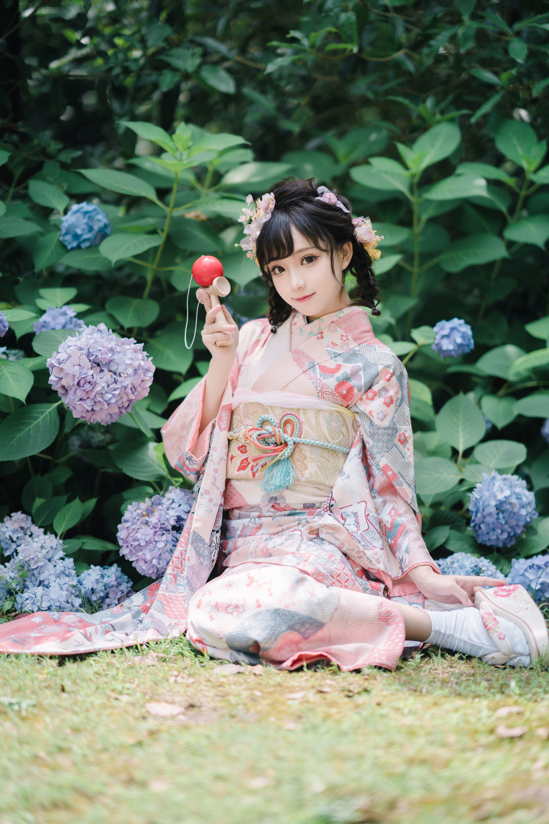 Phúc lợi COS] Hoa Thất Hana - Áo kimono hoa cẩm tú cầu