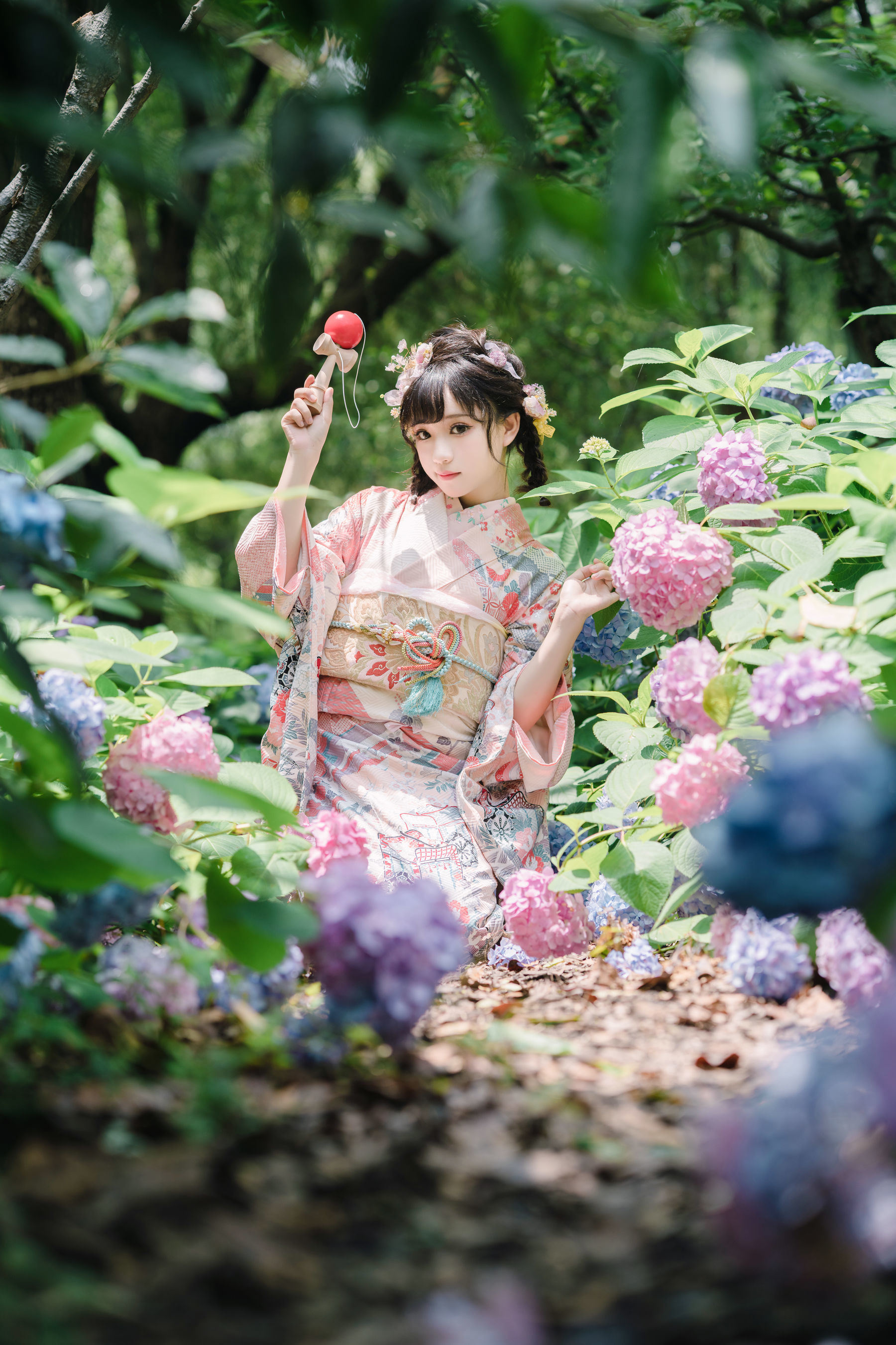 Phúc lợi COS] Hoa Thất Hana - Áo kimono hoa cẩm tú cầu