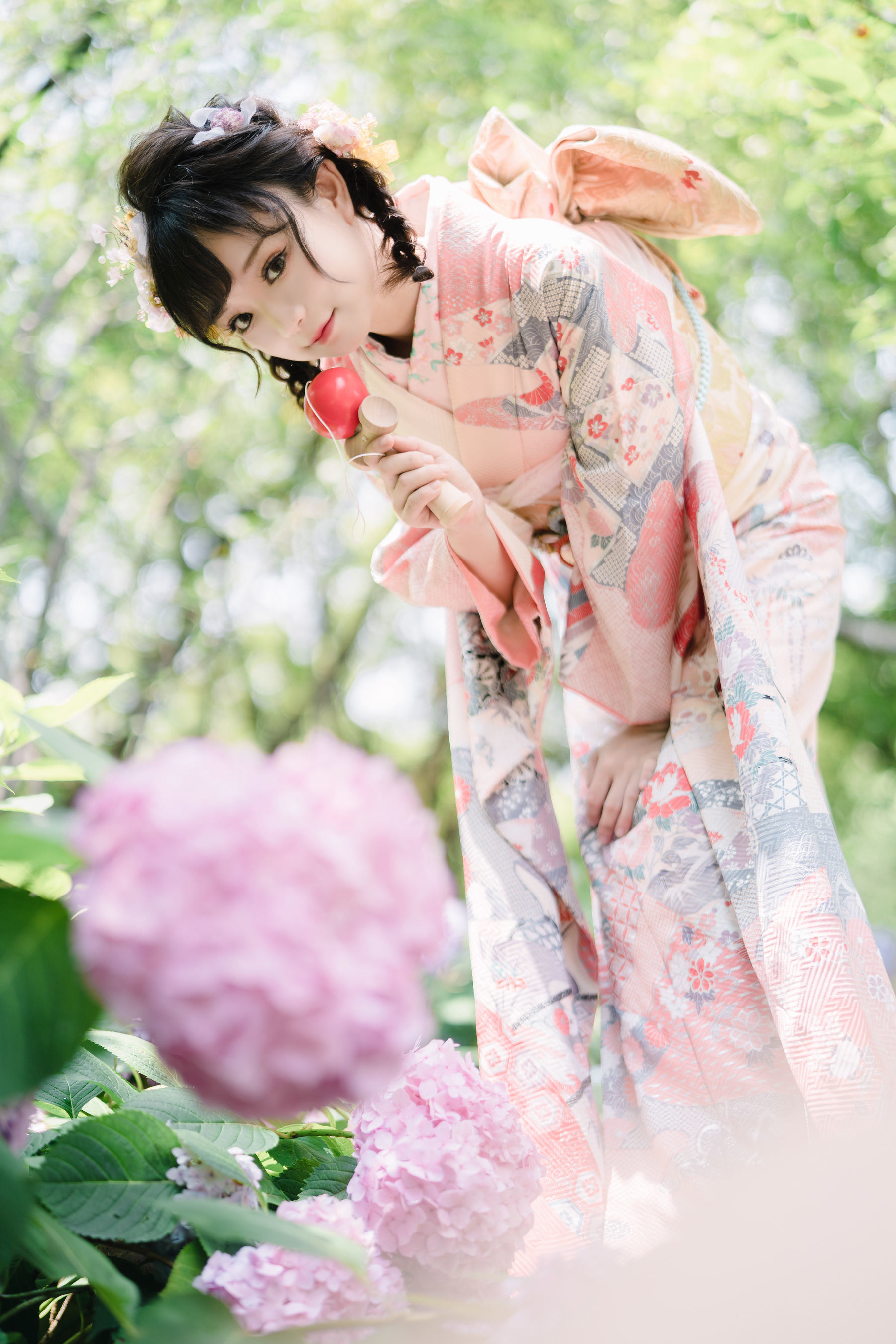 Phúc lợi COS] Hoa Thất Hana - Áo kimono hoa cẩm tú cầu