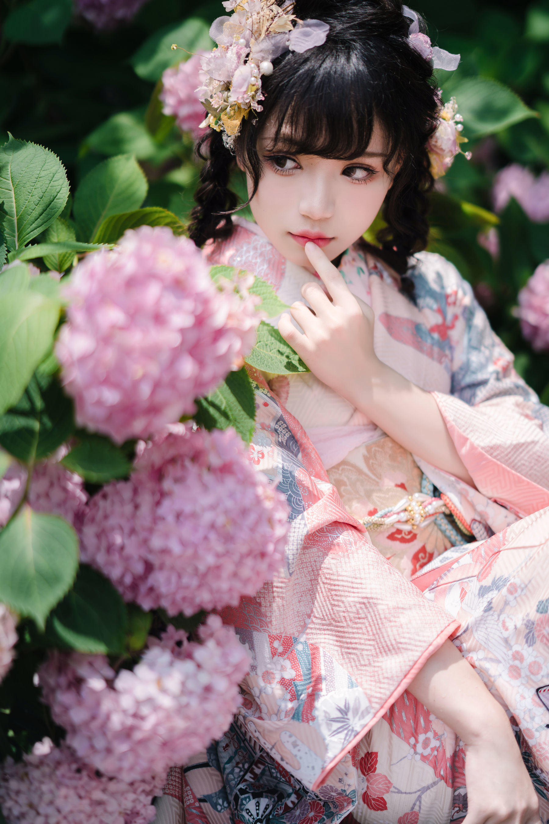 Phúc lợi COS] Hoa Thất Hana - Áo kimono hoa cẩm tú cầu