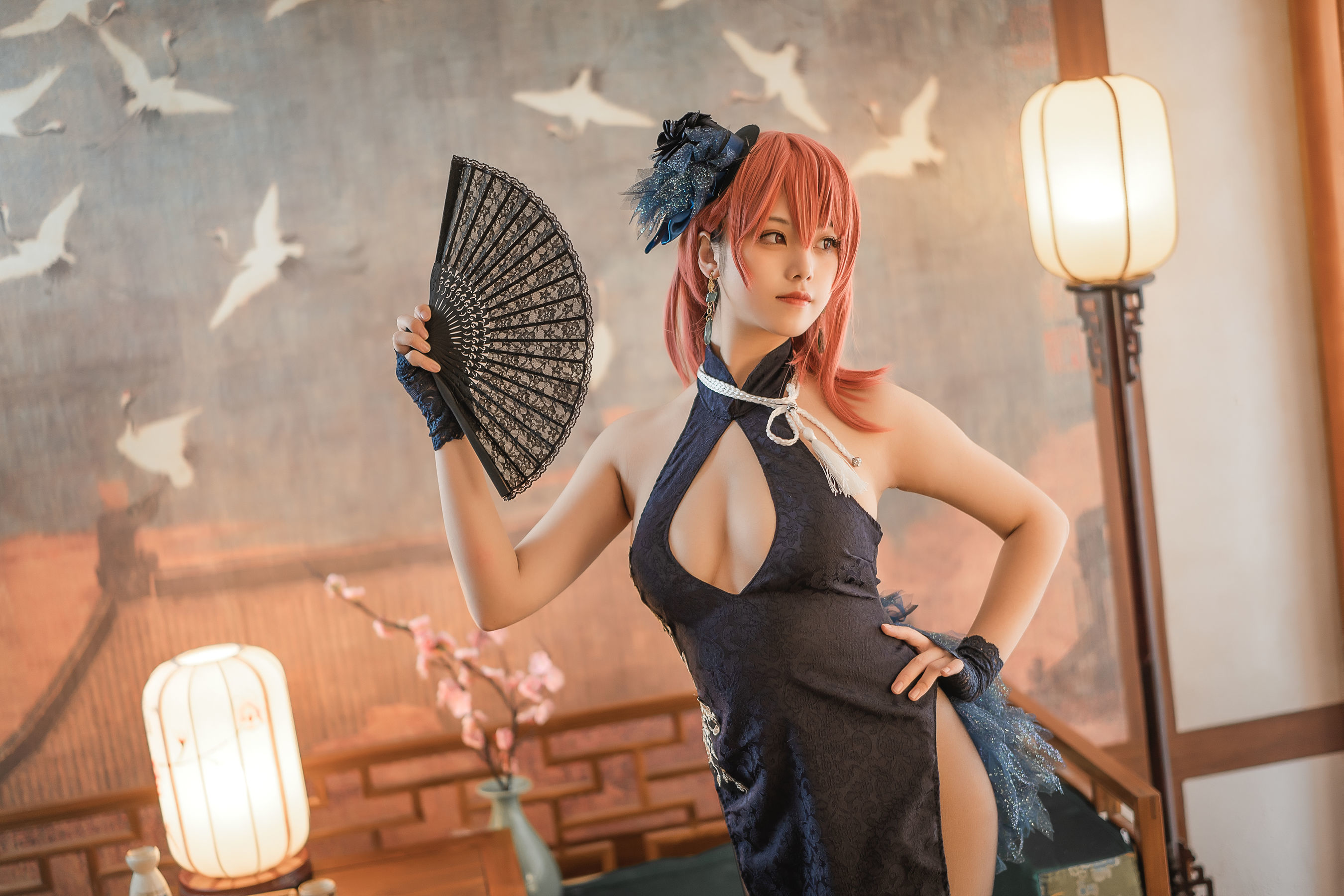 福利COS] 萌系小姐姐蜜汁貓裘 - 黑太子旗袍