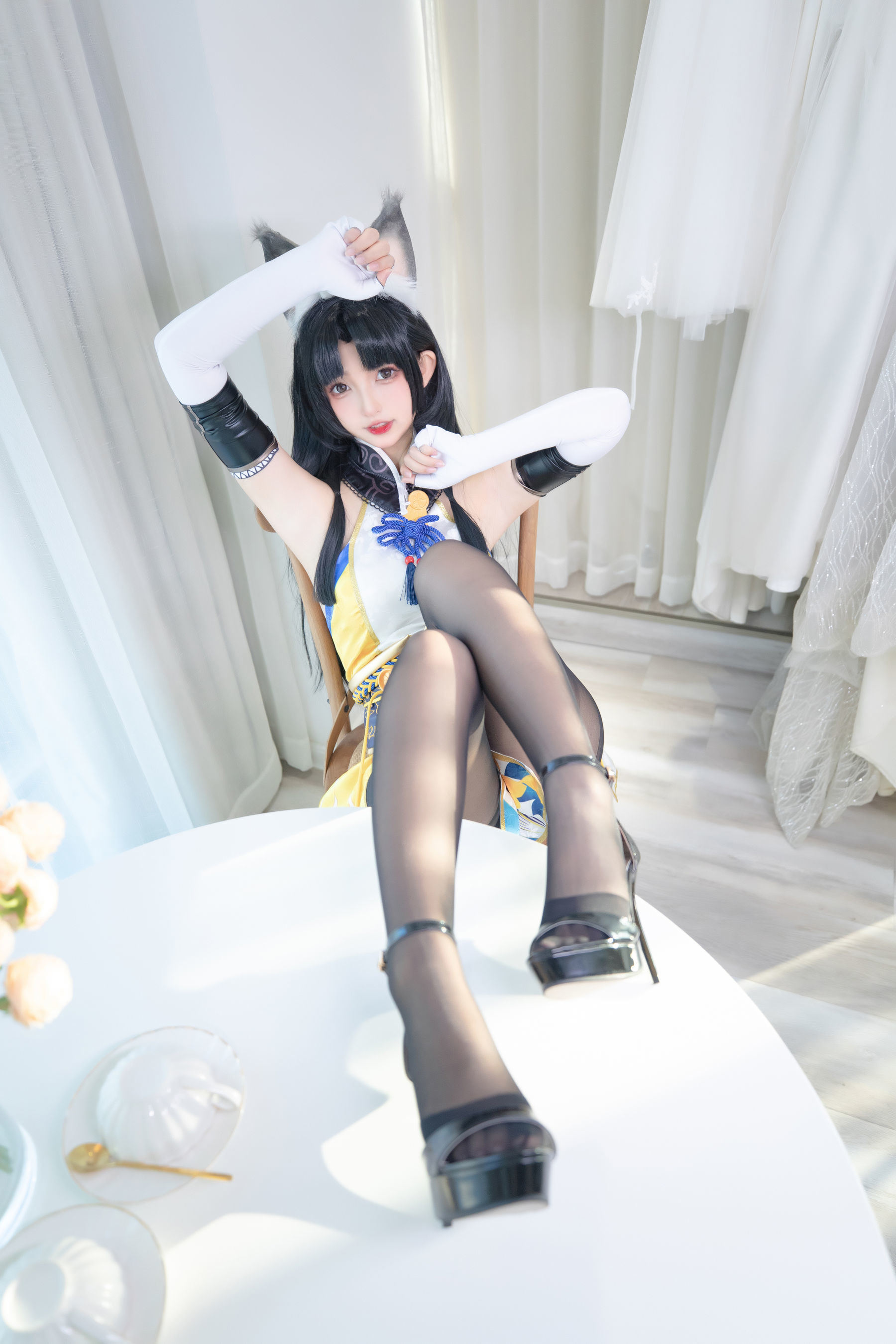 Internet Celebrity COS]  belle ta Kagura Ban Madong Black Silk Hu Tao