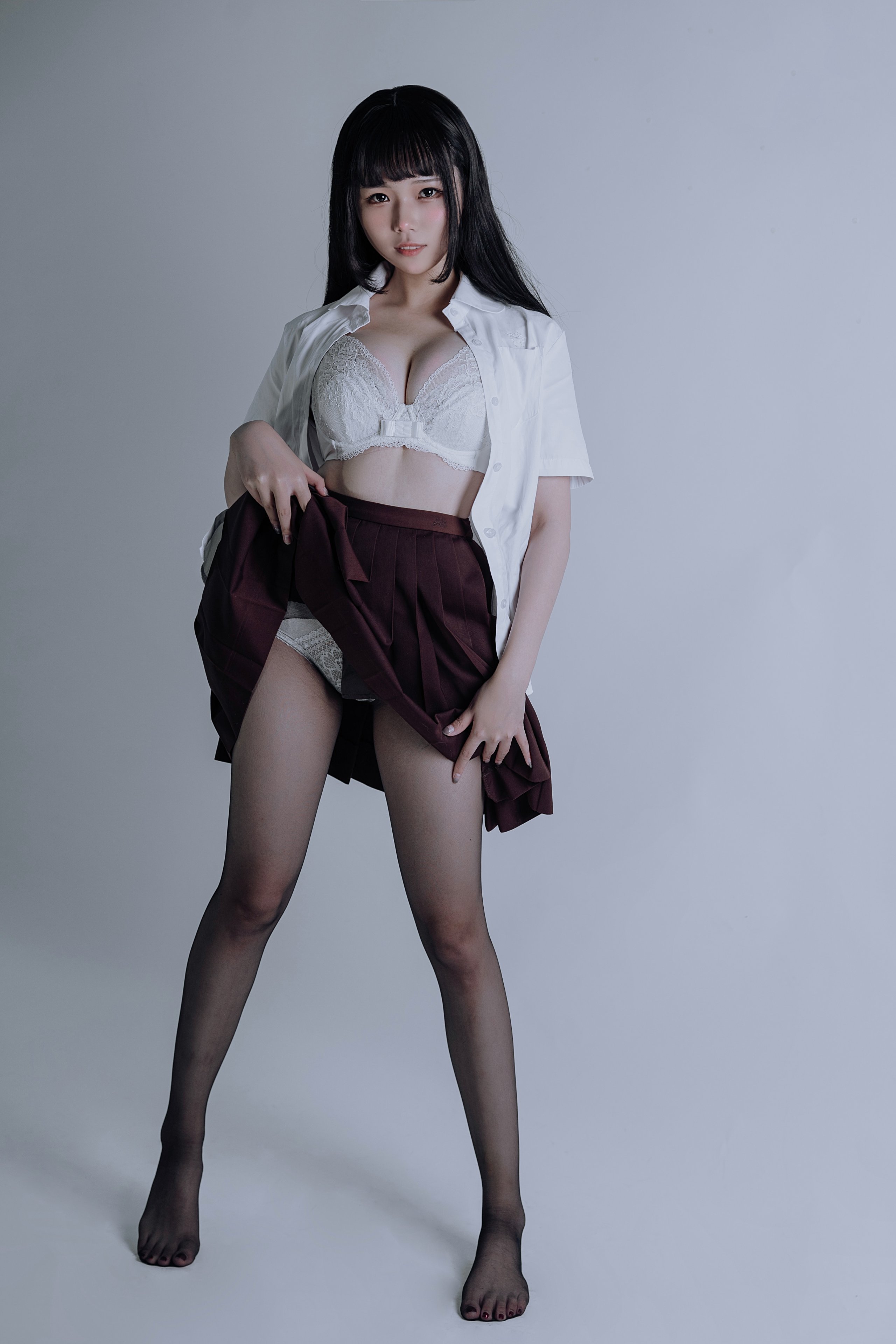 July Meowzi — Black Silk - Qipao - Leather Jacket, Three Sets