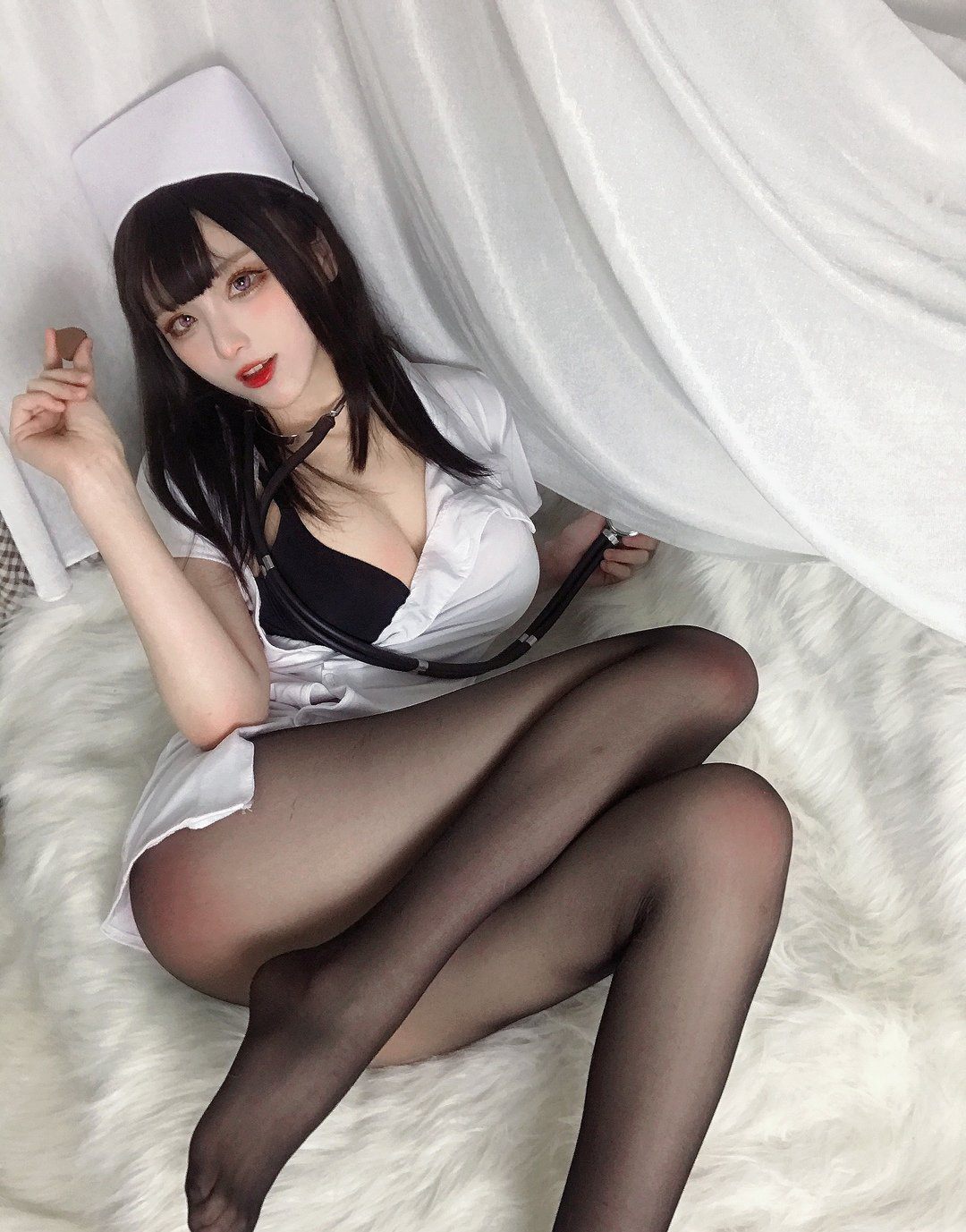 Cheese Block Wii Black Silk Sexy Nurse Outfit Top-Quality Big-Breasted Beauty Large-Scale Dirty Pictures Temptation Cosplay