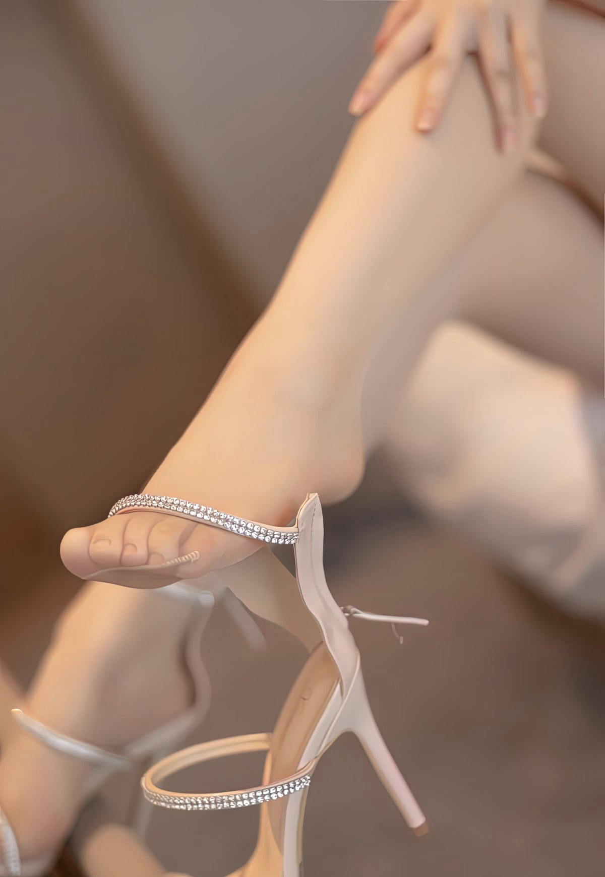 Cherry Fei Yue Ying Stockings No Underwear Top Quality Beautiful Legs Jade Feet High-Heeled Sandals Top Quality Big Breasts Young Married Woman