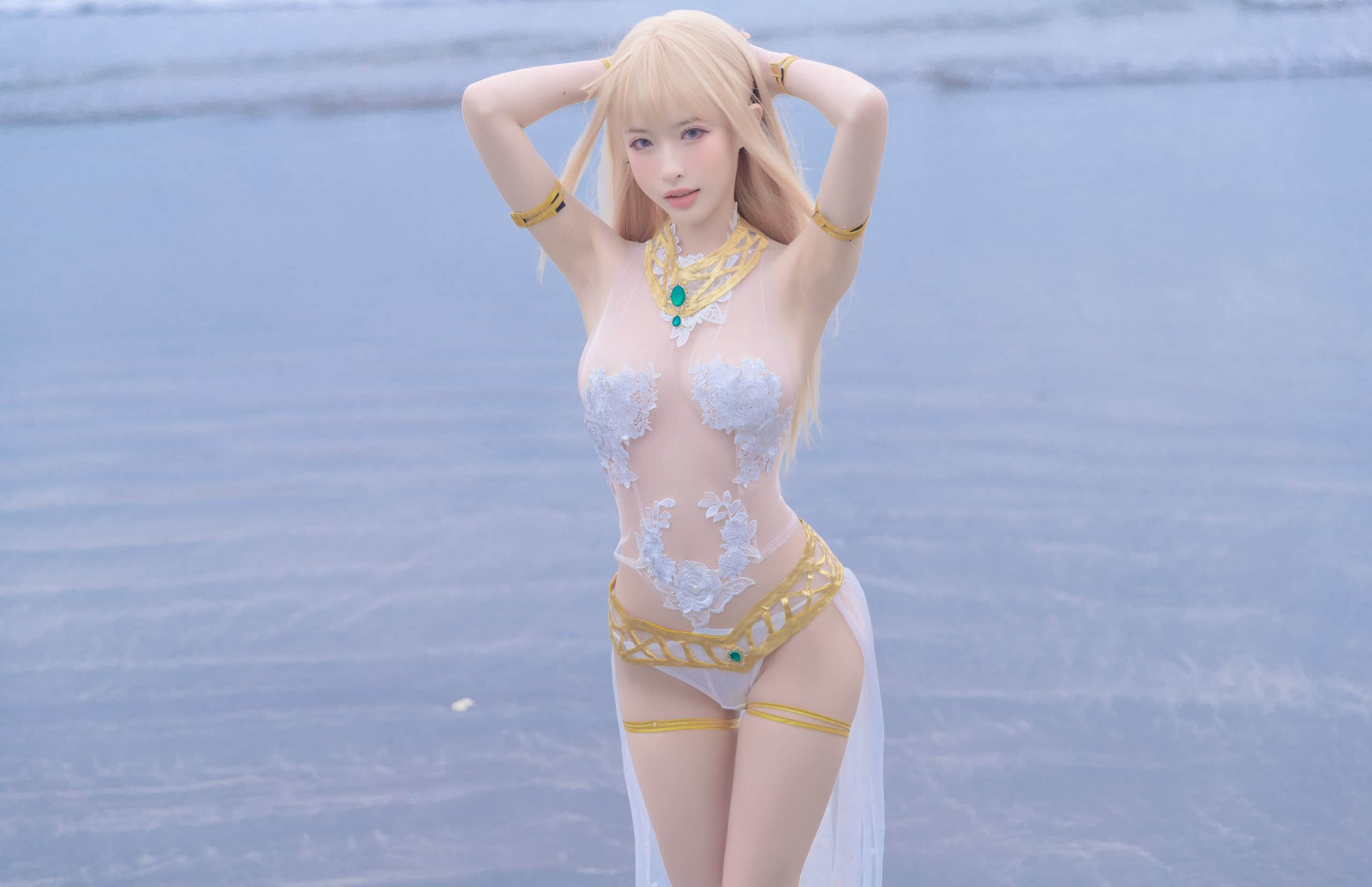 시미즈 유이 - 메리 로즈 흰 수영복